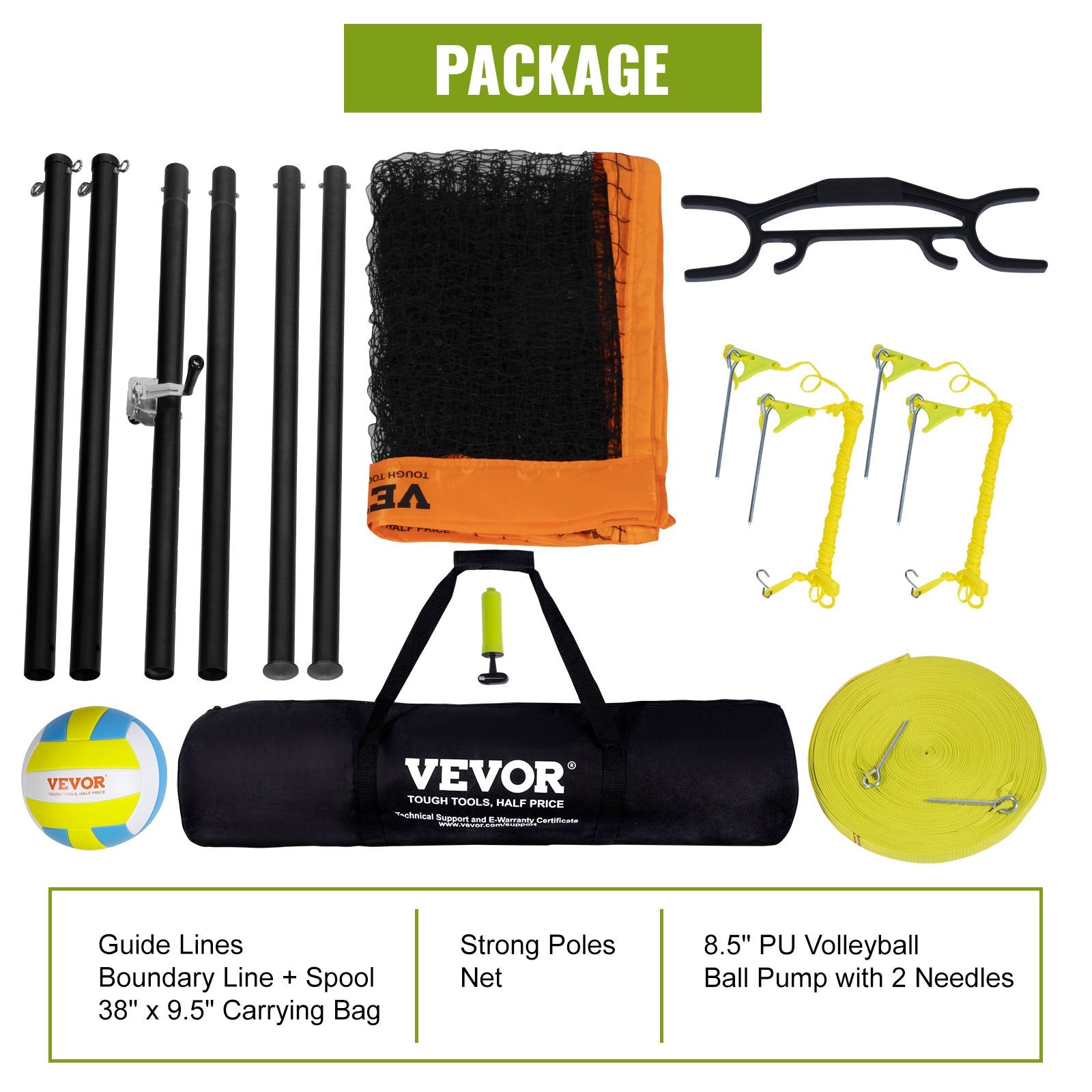 Basketball & Basketball Accessories: VEVOR Outdoor Portable Volleyball Net System, Adjustable Height Aluminum Poles, Professional Volleyball Set with PVC Volleyball, Pump, Carrying Bag, Heavy Duty Volleyball Net for Backyard, Beach, Lawn