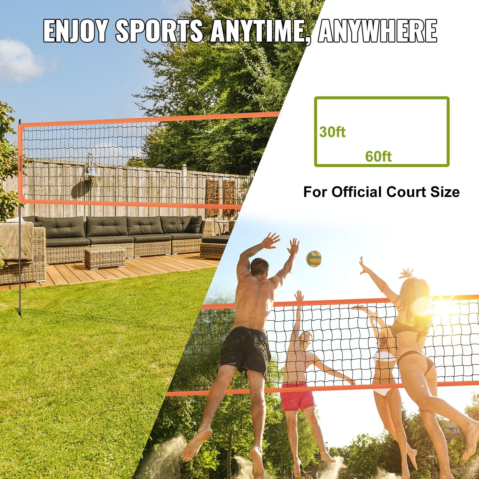 Basketball & Basketball Accessories: VEVOR Outdoor Portable Volleyball Net System, Adjustable Height Aluminum Poles, Professional Volleyball Set with PVC Volleyball, Pump, Carrying Bag, Heavy Duty Volleyball Net for Backyard, Beach, Lawn