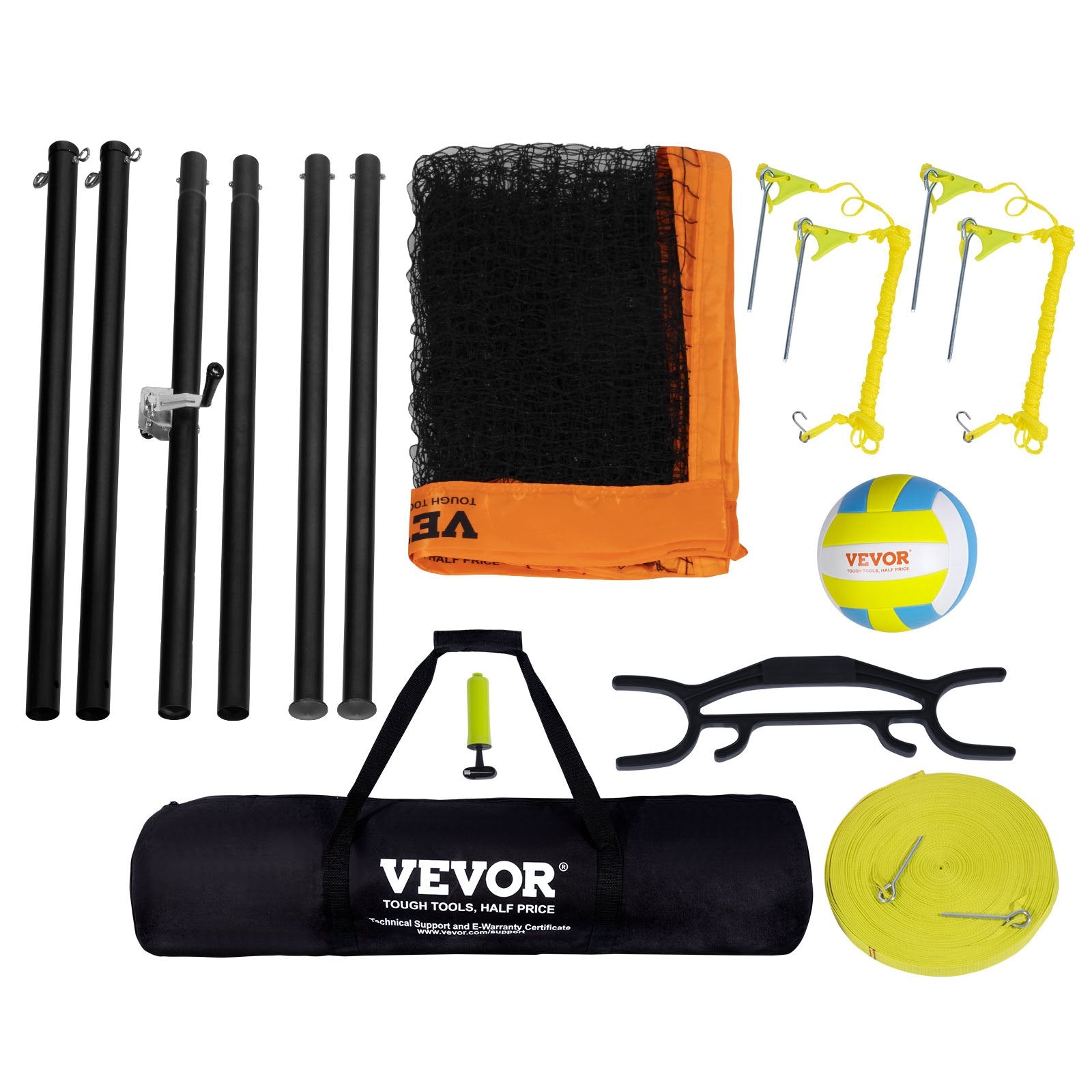 Basketball & Basketball Accessories: VEVOR Outdoor Portable Volleyball Net System, Adjustable Height Aluminum Poles, Professional Volleyball Set with PVC Volleyball, Pump, Carrying Bag, Heavy Duty Volleyball Net for Backyard, Beach, Lawn