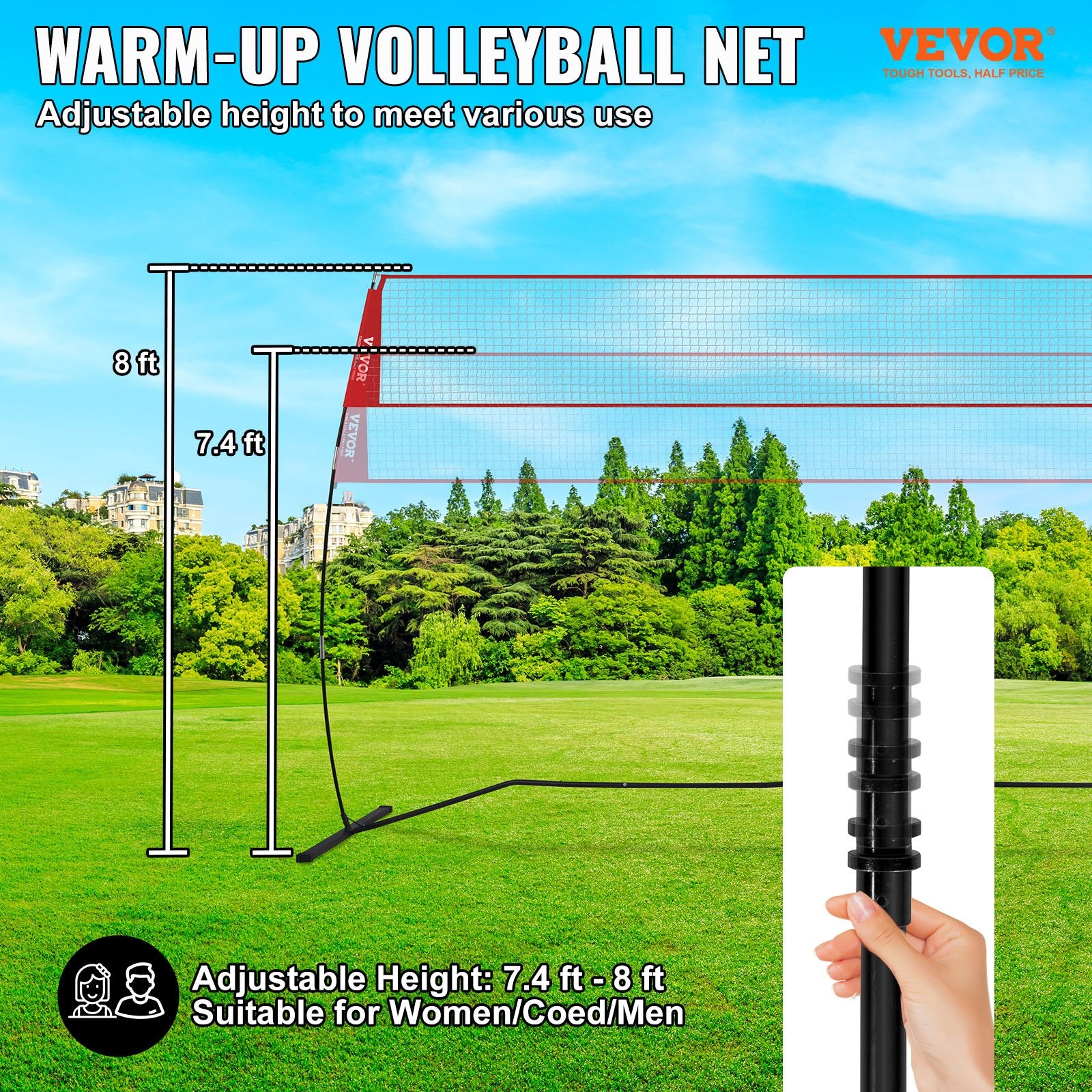 Basketball & Basketball Accessories: VEVOR Freestanding Volleyball Training Net for Indoor or Outdoor Use, Adjustable Height Portable Net System with Carrying Bag, Professional Volleyball Practice Trainer for Hitting or Serving Drills