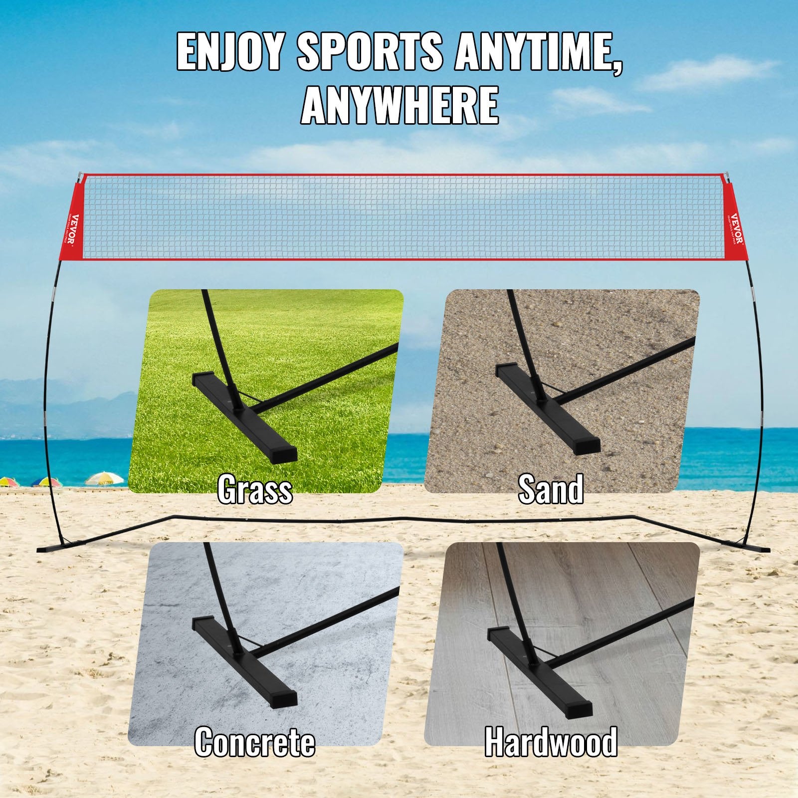 Basketball & Basketball Accessories: VEVOR Freestanding Volleyball Training Net for Indoor or Outdoor Use, Adjustable Height Portable Net System with Carrying Bag, Professional Volleyball Practice Trainer for Hitting or Serving Drills