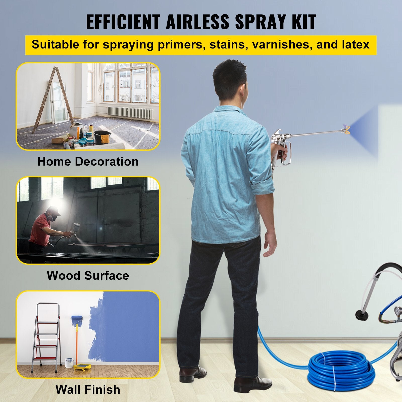 Hand Tools: VEVOR Airless Paint Spray Hose Kit 50ft 1/4in Swivel Joint 3600psi with 517 Tip