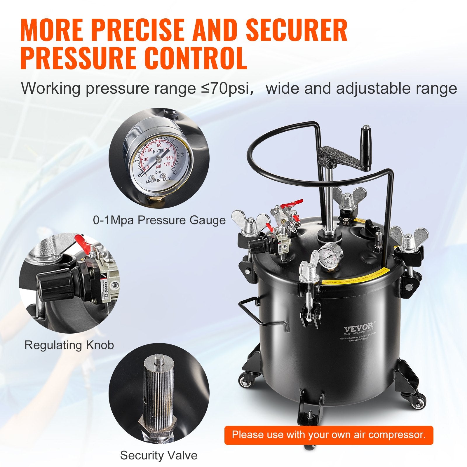 Gardening Tools: VEVOR Spray Paint Pressure Pot Tank 20L/5gal with Casters Leak Repair Sealant