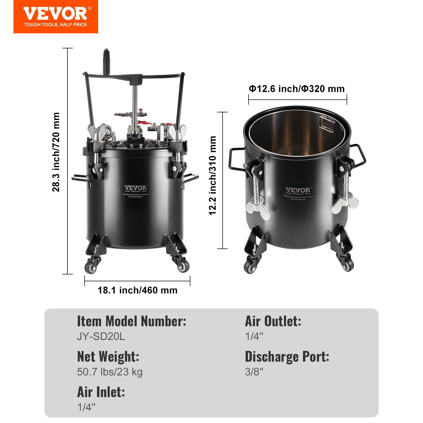 Gardening Tools: VEVOR Spray Paint Pressure Pot Tank 20L/5gal with Casters Leak Repair Sealant