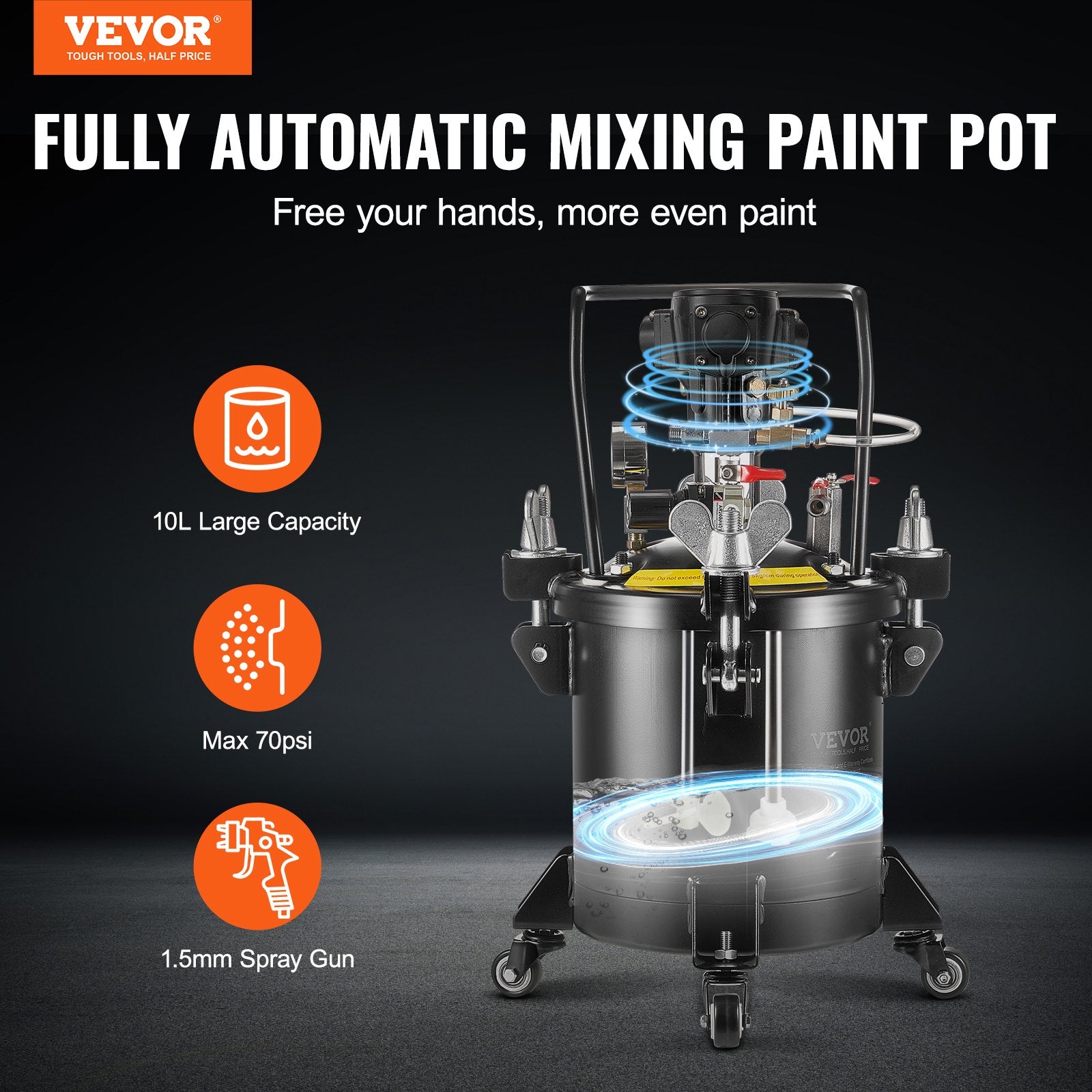 Painting Tools: VEVOR Spray Paint Pressure Pot Tank 10 L/2.5 gal Fully Automatic Stirring 70 psi