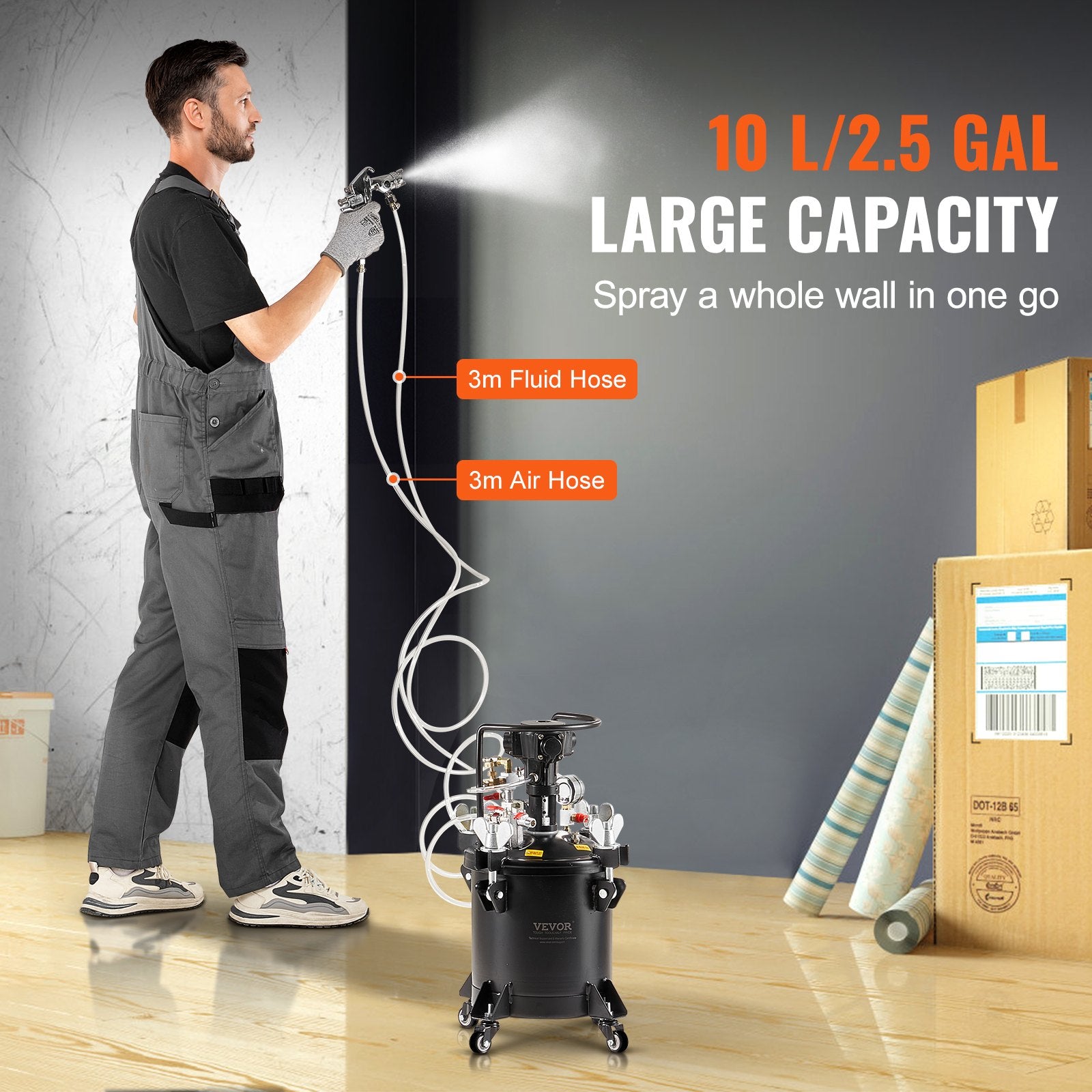 Painting Tools: VEVOR Spray Paint Pressure Pot Tank 10 L/2.5 gal Fully Automatic Stirring 70 psi