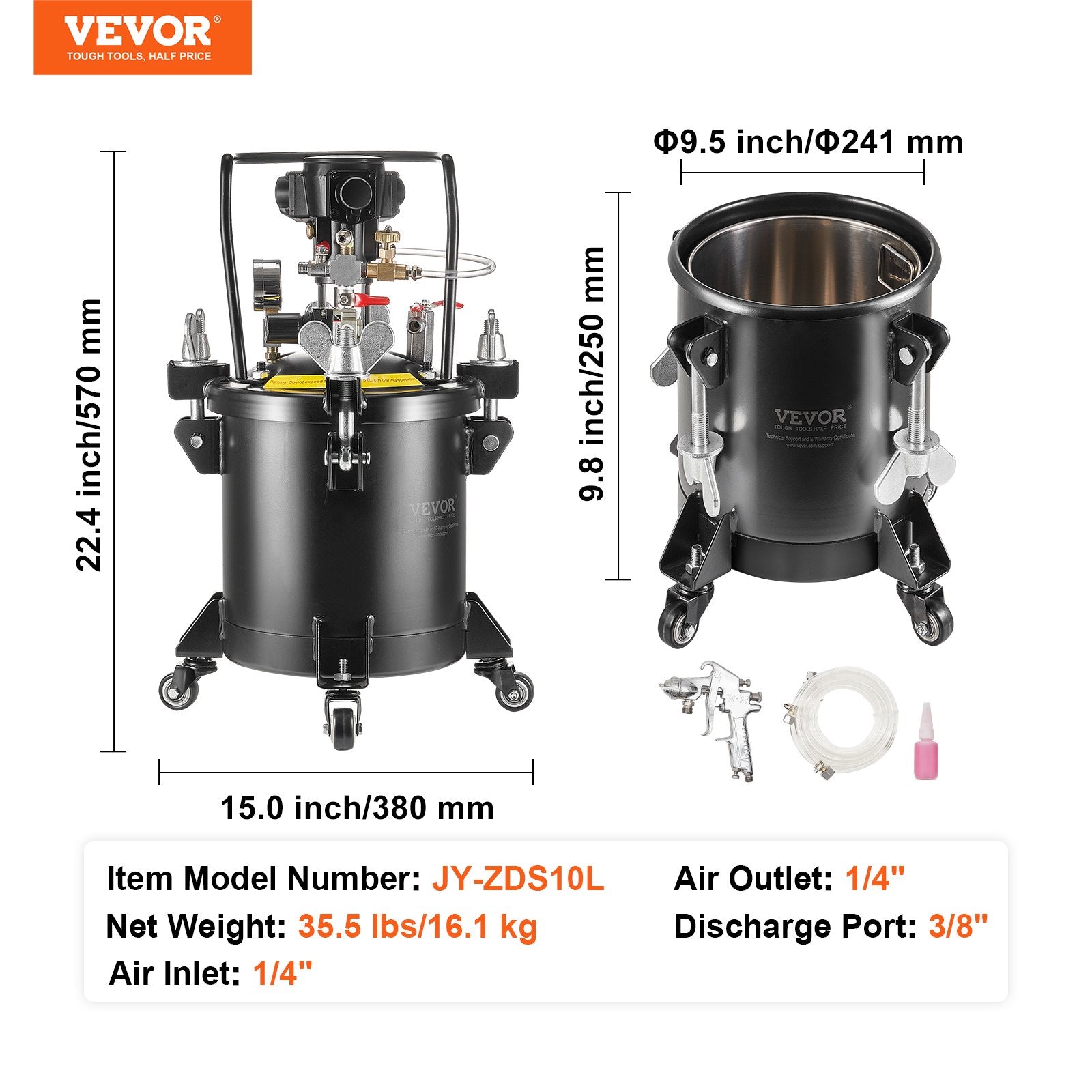 Painting Tools: VEVOR Spray Paint Pressure Pot Tank 10 L/2.5 gal Fully Automatic Stirring 70 psi