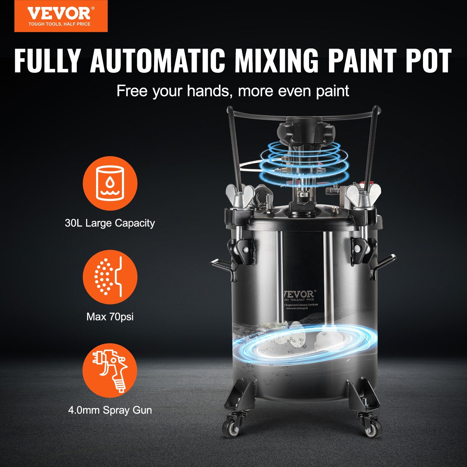 Painting Tools: VEVOR Spray Paint Pressure Pot Tank 30 L/7.5 gal Fully Automatic Stirring 70 psi