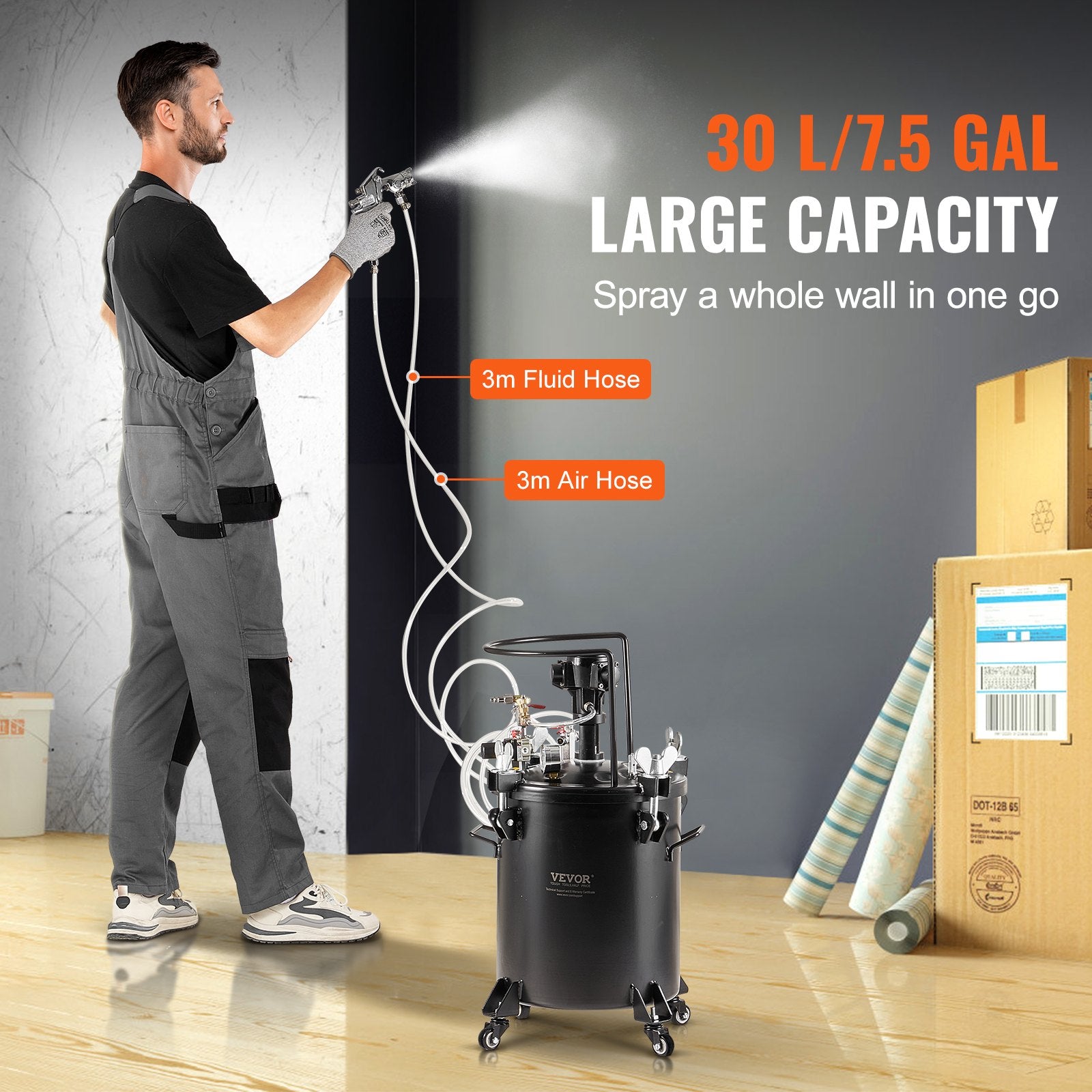 Painting Tools: VEVOR Spray Paint Pressure Pot Tank 30 L/7.5 gal Fully Automatic Stirring 70 psi