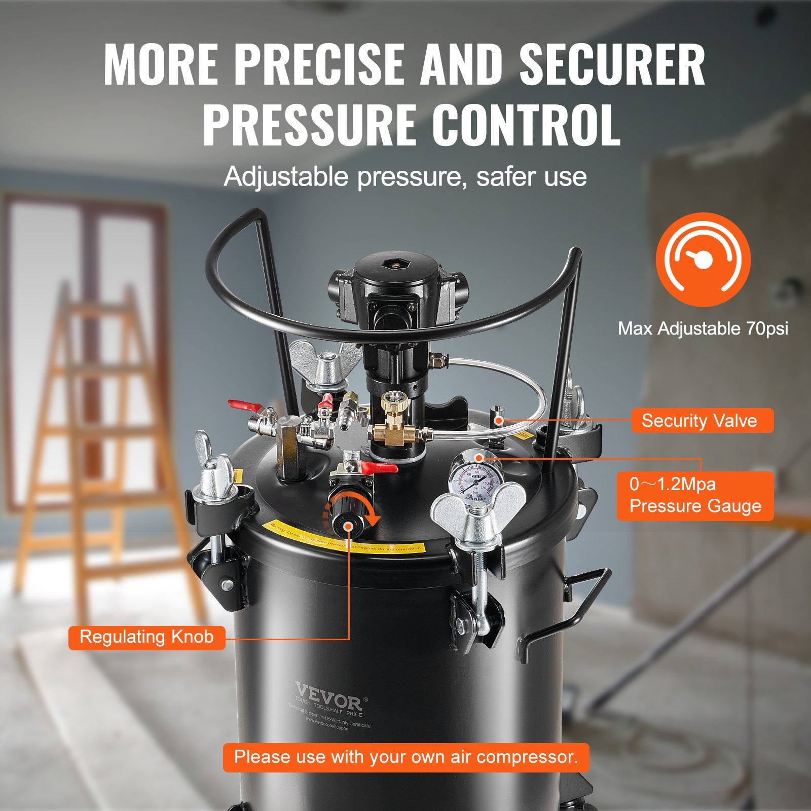 Painting Tools: VEVOR Spray Paint Pressure Pot Tank 30 L/7.5 gal Fully Automatic Stirring 70 psi