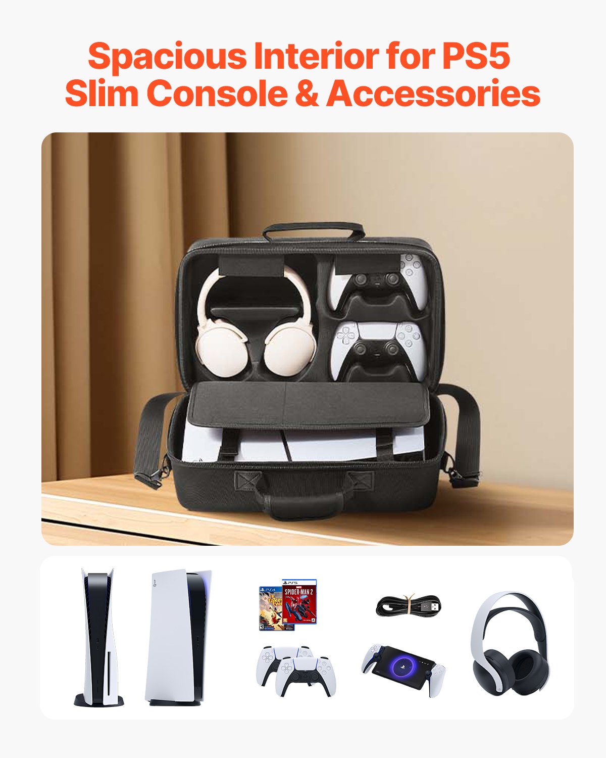 Cosmetic & Toiletry Bags: VEVOR PS5 Carrying Case Travel Bag for Playstation 5 Slim EVA Soft Lining