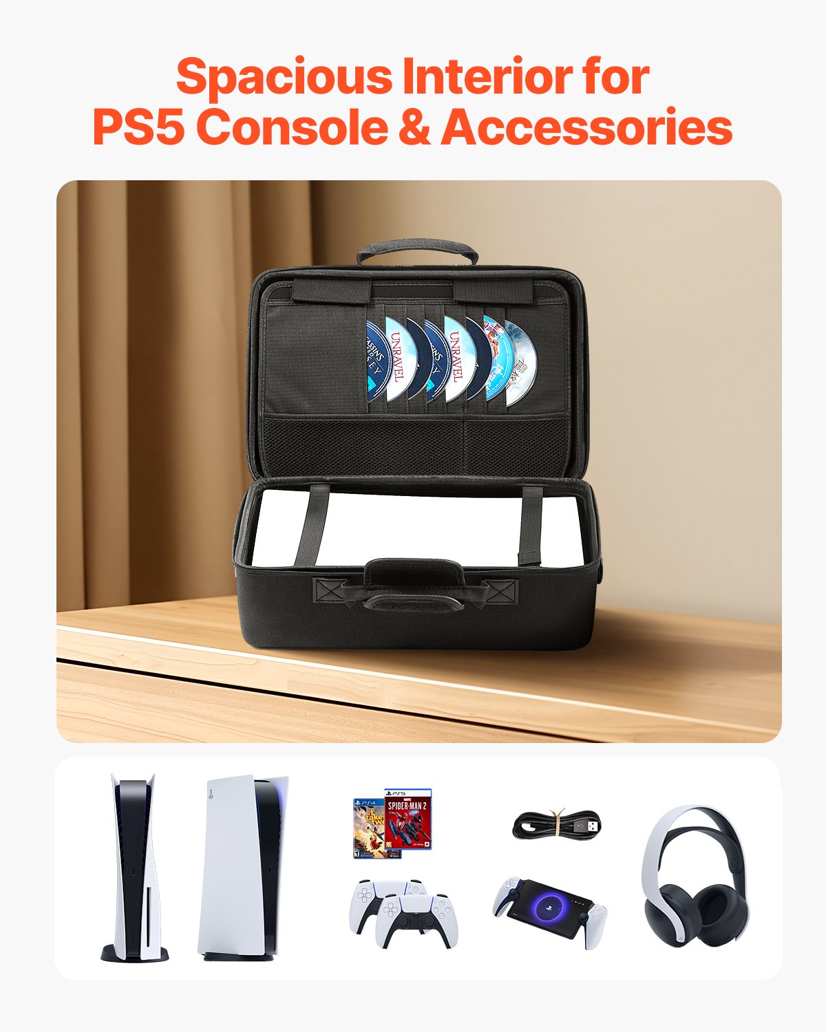 Cosmetic & Toiletry Bags: VEVOR PS5 Carrying Case Travel Bag for Playstation 5 Shockproof EVA Soft Lining