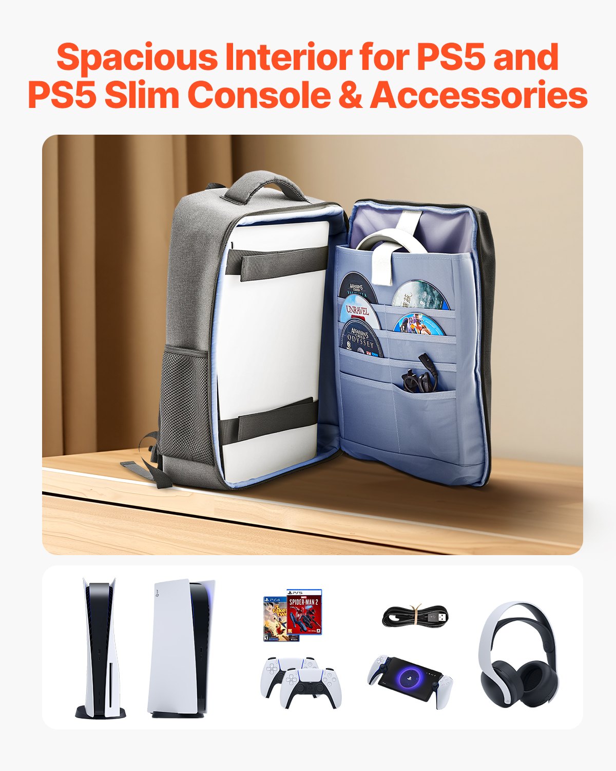 Duffel Bags: VEVOR PS5 Backpack Dual Shoulder Travel Bag for Playstation 5 PS5 Slim Nylon