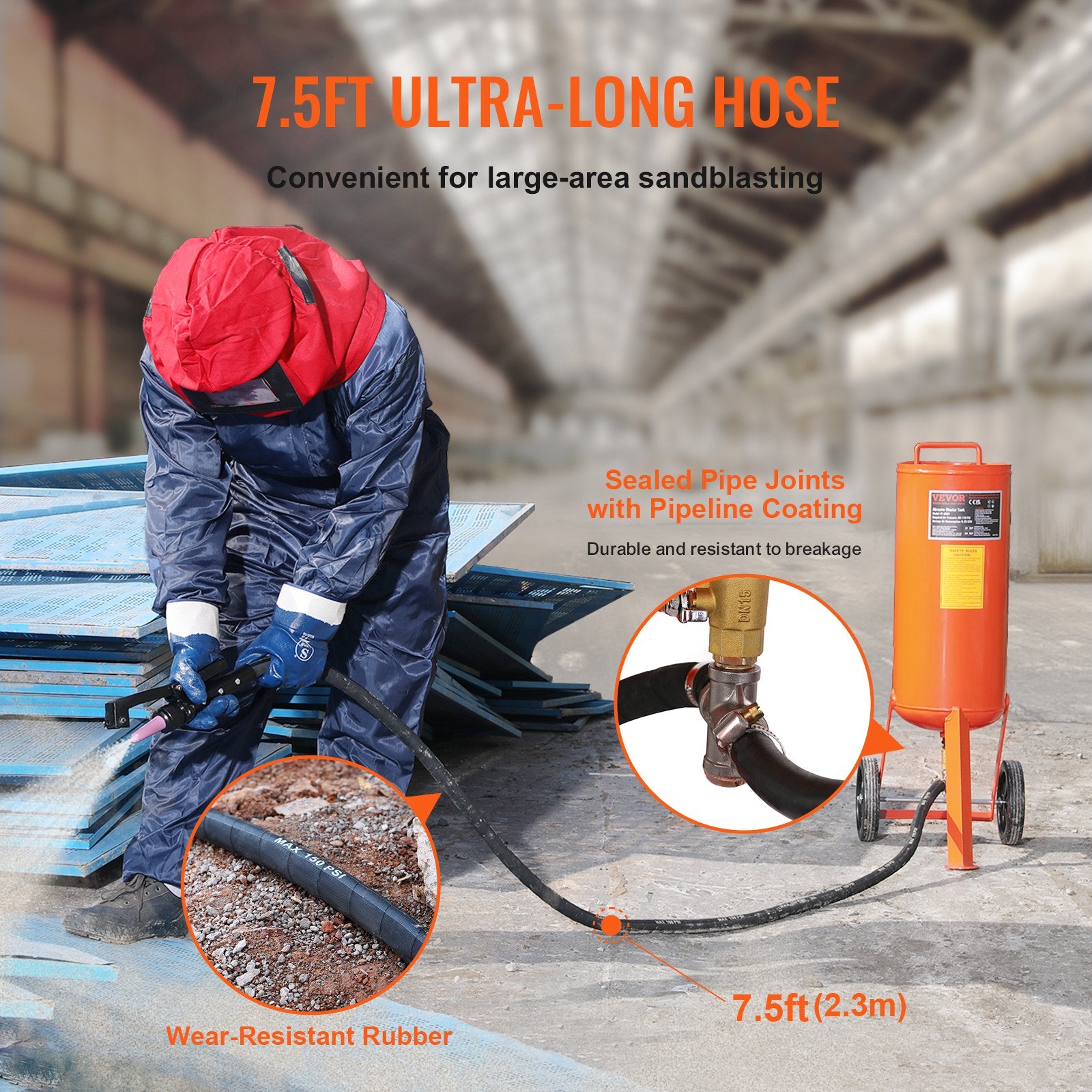 Gardening Tools: VEVOR 10 Gallon Heavy-Duty Sand Blaster, 60-110 PSI High Pressure Sandblaster, Portable Abrasive Blasting Tank, Air Sand Blasting Kit with 2 Ceramic Nozzles & 7.5ft Hose for Stain, Rust, Paint Removal