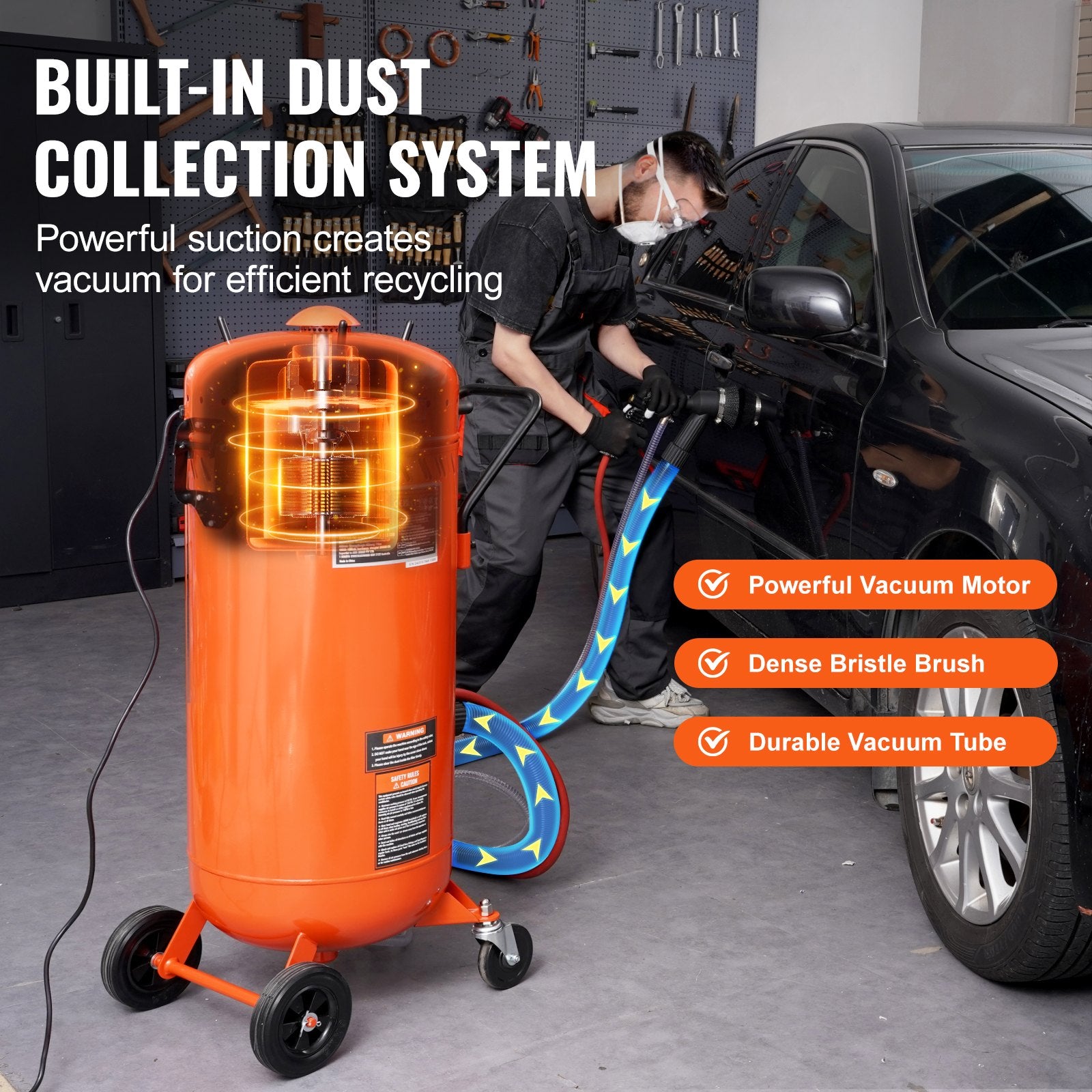 Gardening Tools: VEVOR 28 Gallon Vacuum Sand Blaster, Dustless Sandblaster with Built-in 1200W Vacuum System for Dust Control and Abrasive Recycle, 60-110 PSI Heavy Duty Abrasive Blasting Machine