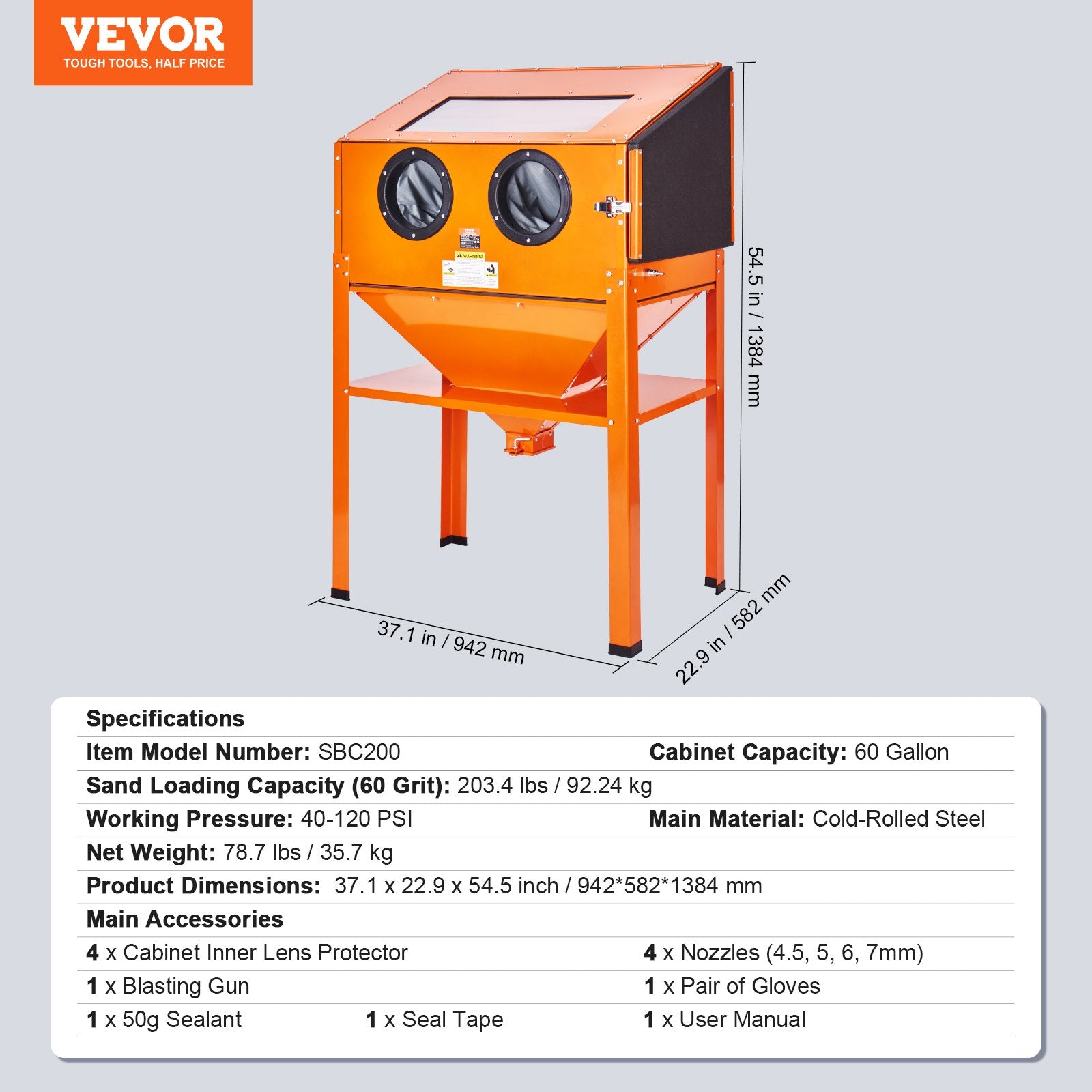 Outdoor Play Equipment: VEVOR 60 Gallon Sand Blasting Cabinet with Stand with Blasting Gun & 4 Nozzles