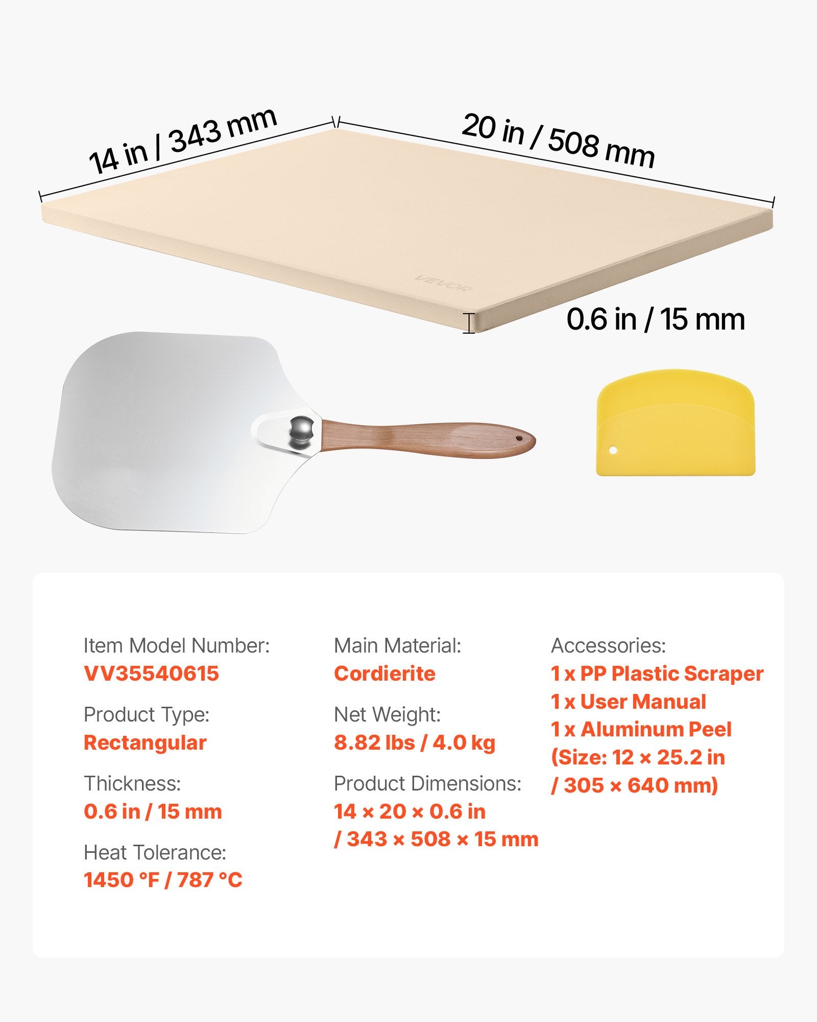 Kitchen Scales: VEVOR Pizza Stone, 508 x 355 mm Rectangular Cordierite Pizza Stone, Extra Large Baking-Stone with Aluminum Peel, 15 mm Thick Heat-Resistant Cordierite, for Oven, Baking Bread & Pizzas, BBQ Grilling