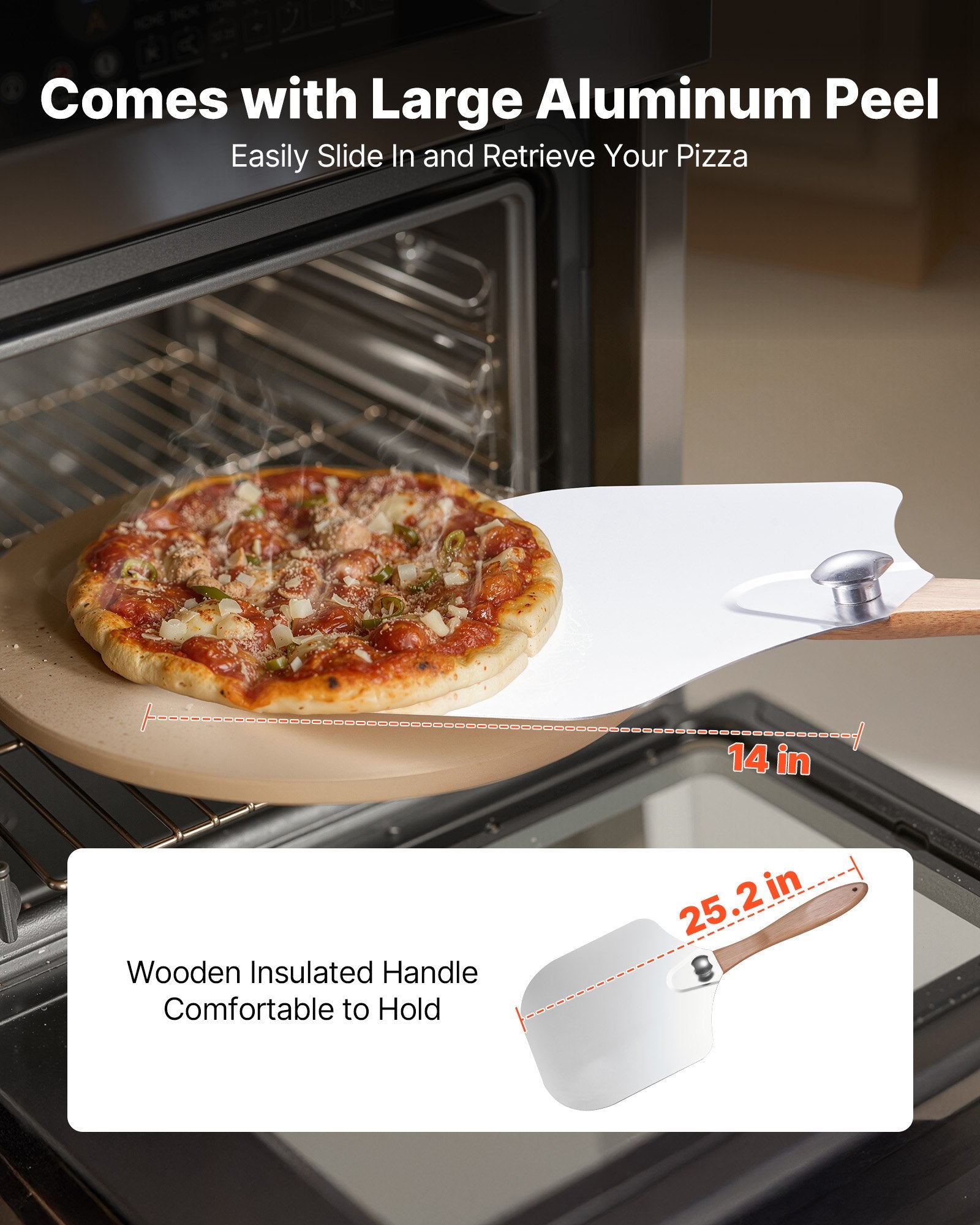 Kitchen Scales: VEVOR Pizza Stone, 381 mm Round Cordierite Pizza Stone, Extra Large Baking-Stone with Aluminum Peel, 17 mm Thickness Heat-Resistant Cooking Cordierite, for Kitchen Oven, Baking Pizzas, BBQ Grilling