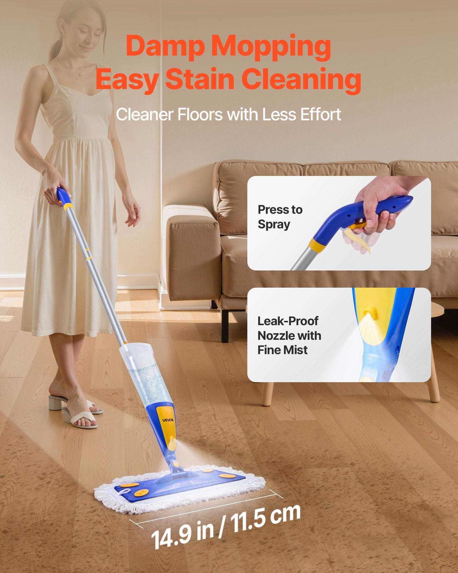 Gardening Tools: VEVOR Spray Mop, with 3 Washable Pads for Dry and Wet Floor Cleaning & an 800ml Refillable Water Tank, Microfiber Dust Wet Mop & Twisted Cotton Dry Mop, Commercial Home Use for Tiles/Vinyl/Wood Floor