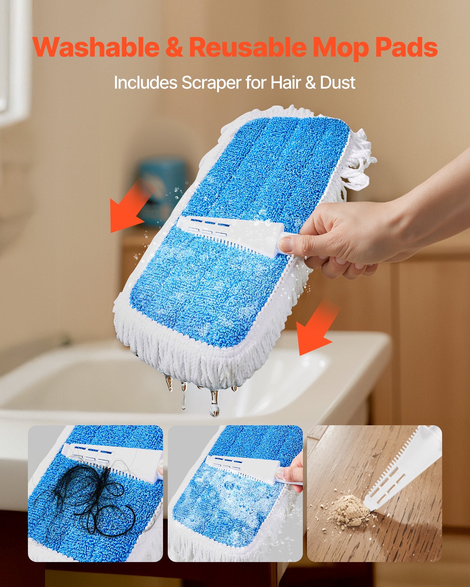 Gardening Tools: VEVOR Spray Mop, with 3 Washable Pads for Dry and Wet Floor Cleaning & an 800ml Refillable Water Tank, Microfiber Dust Wet Mop & Twisted Cotton Dry Mop, Commercial Home Use for Tiles/Vinyl/Wood Floor