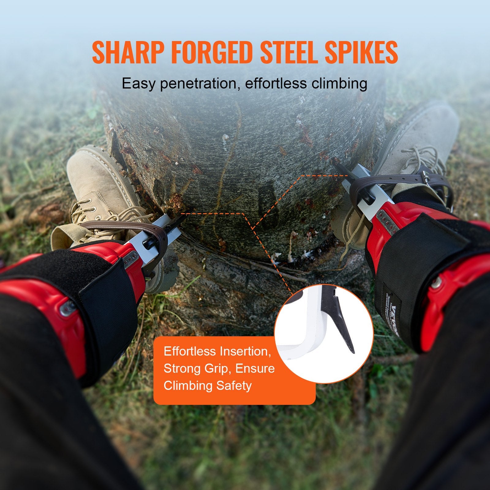 Foot Care: VEVOR Tree Climbing Spikes, 1 Pair Aluminum Climbing Spurs, 350lbs Load Capacity Tree Climbing Gear with Straps and Spike Protectors, Arborist Equipment for Climbers, Hunting, Fruit Picking, Red