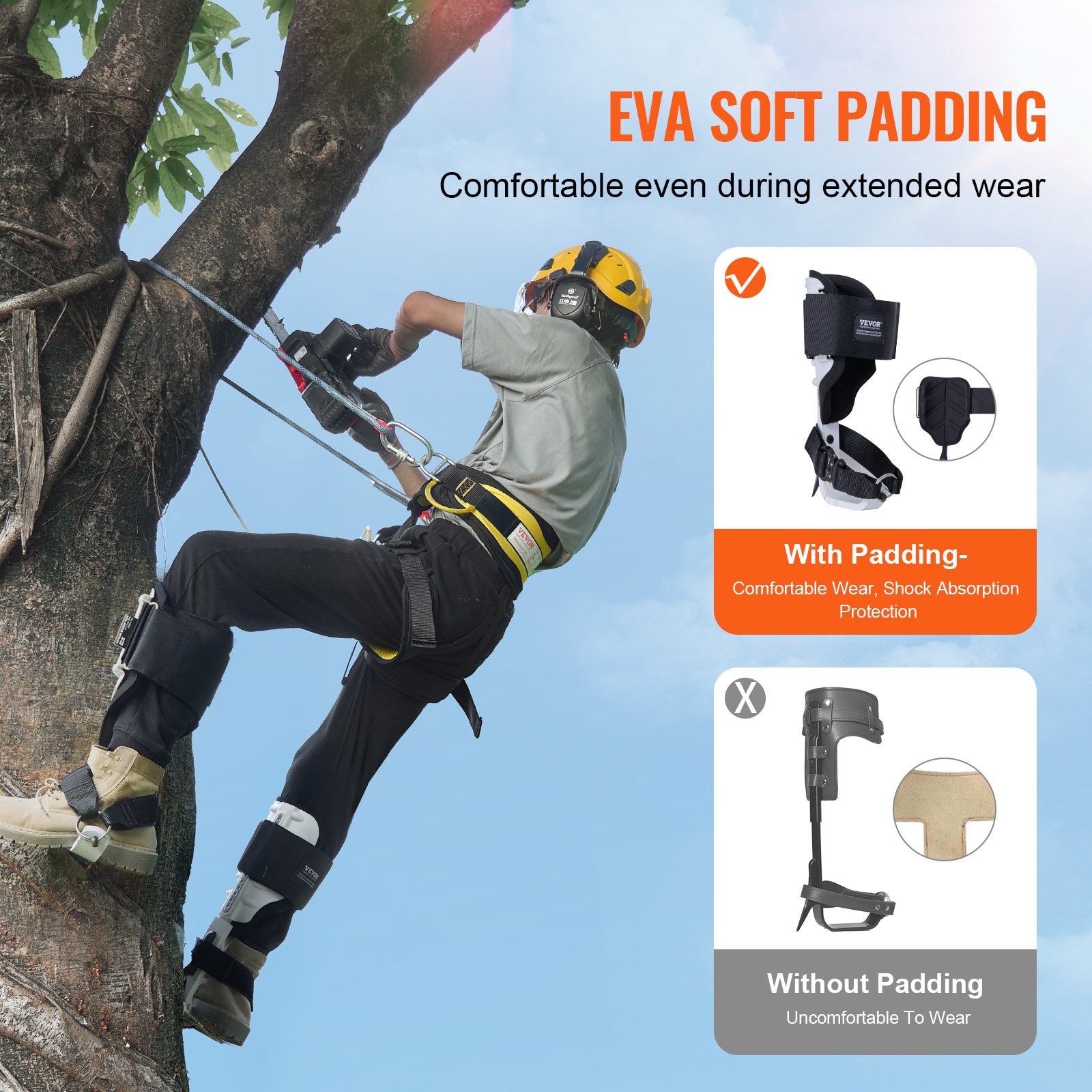 Outdoor Play Equipment: VEVOR Tree Climbing Spikes, 1 Pair Aluminum Climbing Spurs, 350lbs Load Capacity Tree Climbing Gear with Straps and Spike Protectors, Arborist Equipment for Climbers, Hunting, Fruit Picking, White
