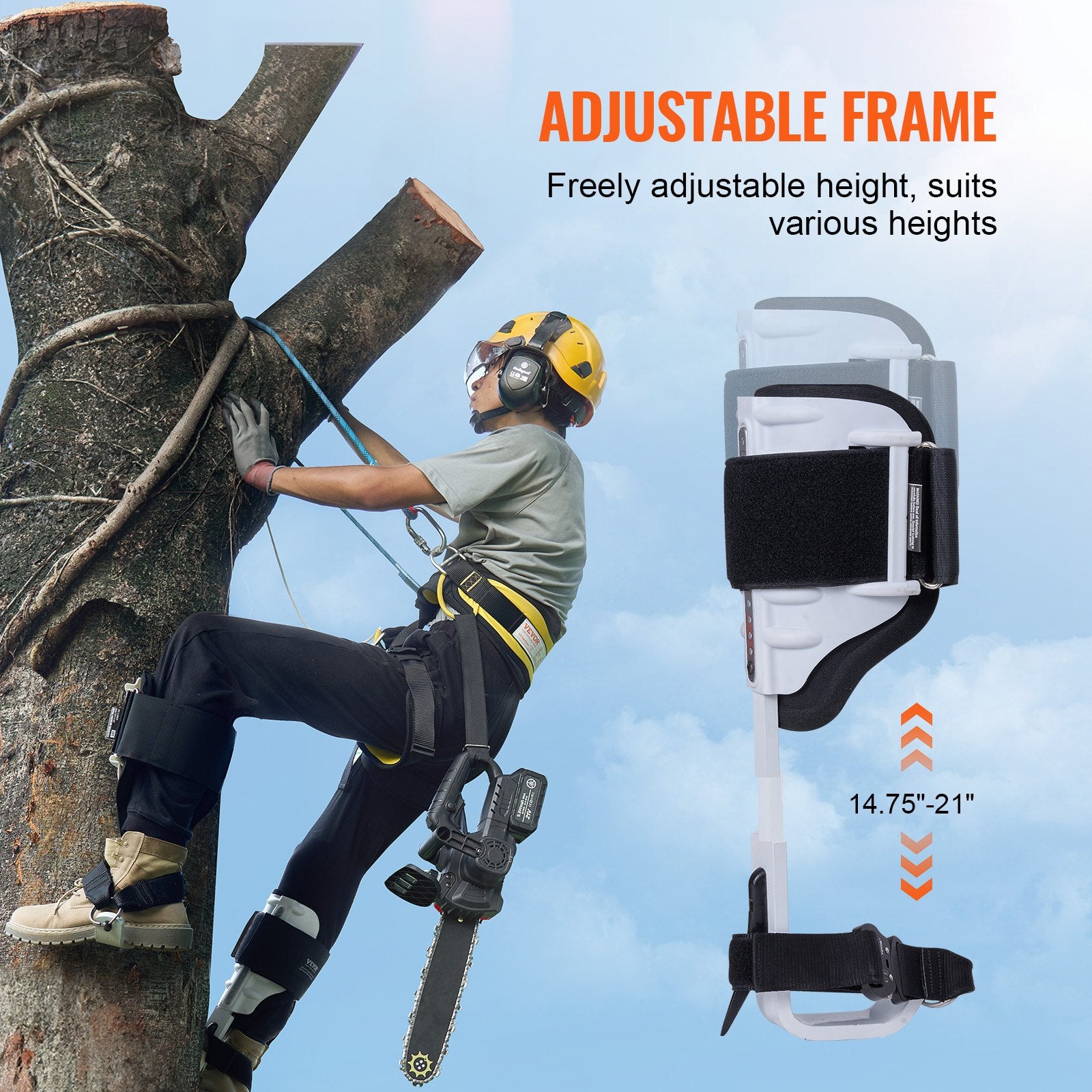 Outdoor Play Equipment: VEVOR Tree Climbing Spikes, 1 Pair Aluminum Climbing Spurs, 350lbs Load Capacity Tree Climbing Gear with Straps and Spike Protectors, Arborist Equipment for Climbers, Hunting, Fruit Picking, White