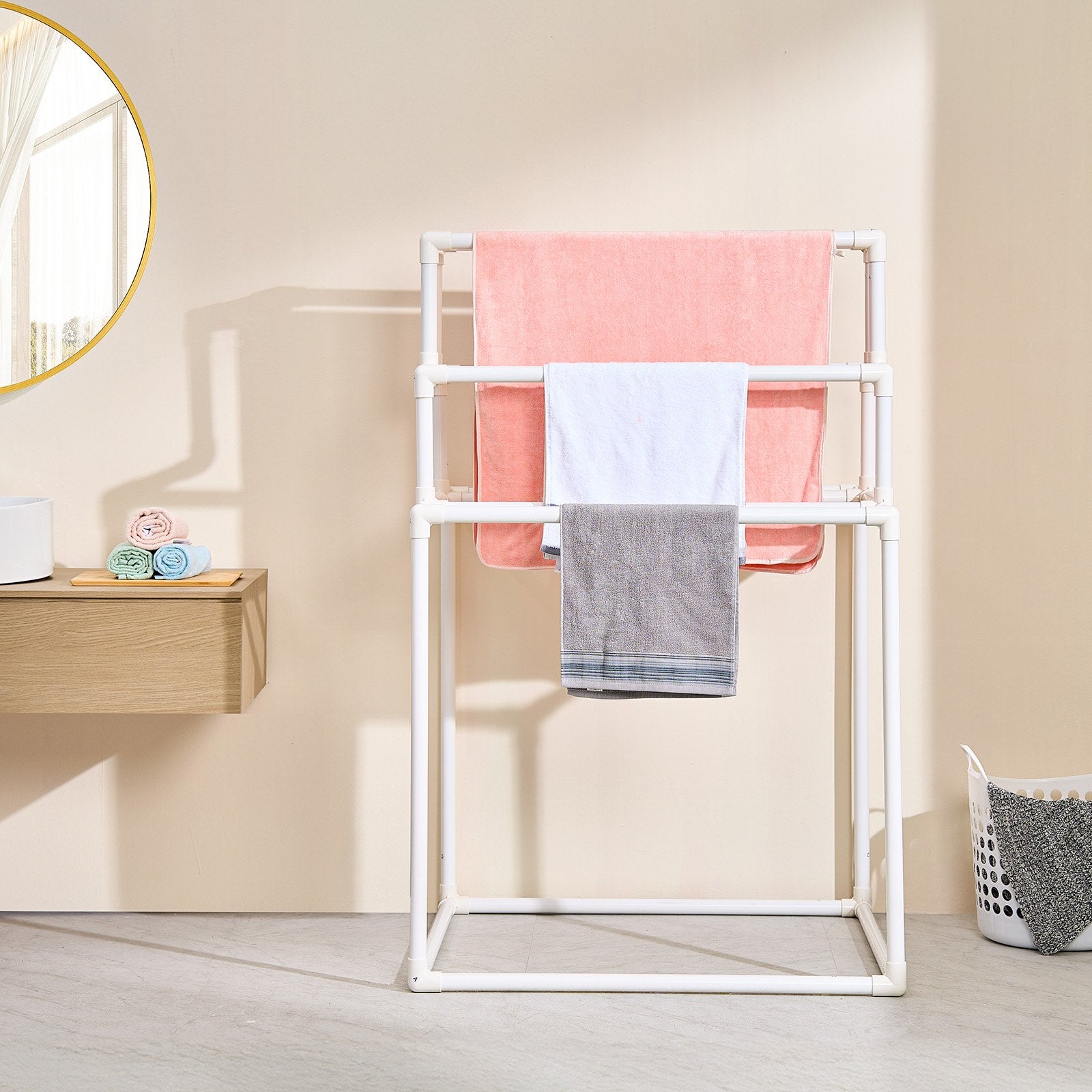 Towel Racks & Holders: VEVOR Towel Rack 8-Bar Outdoor PVC Towel Holder for Poolside Spa Bathroom White