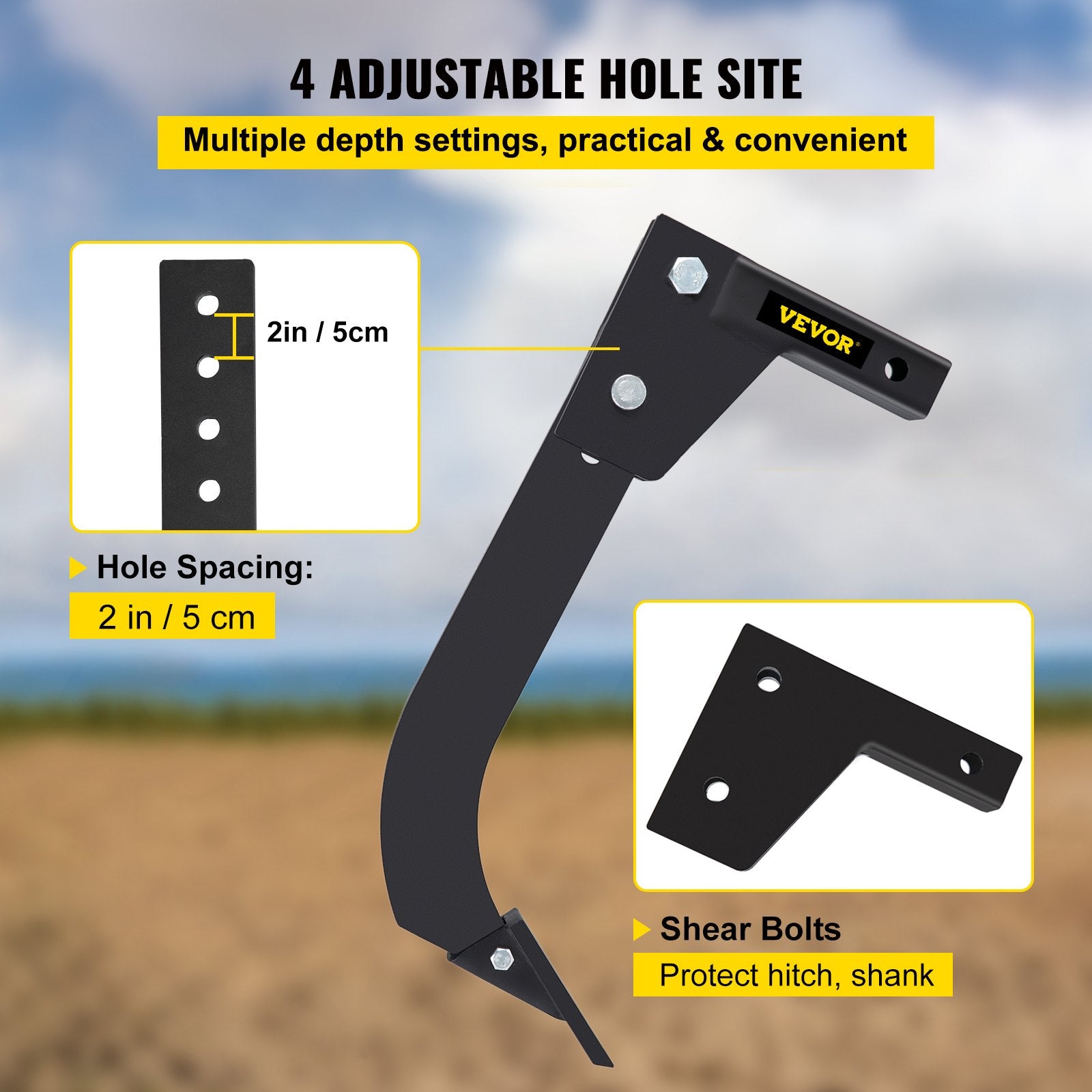 Putty Knives, Scrapers & Chisels: VEVOR Hitch Mounted Ripper, 40.6cm Shank Length Box Scraper Shank, 4 Hole Site Box Blade for Tractor, 2 Locating Pins Ripper Shank, 2 Plough Tips Box Blade Shank Teeth