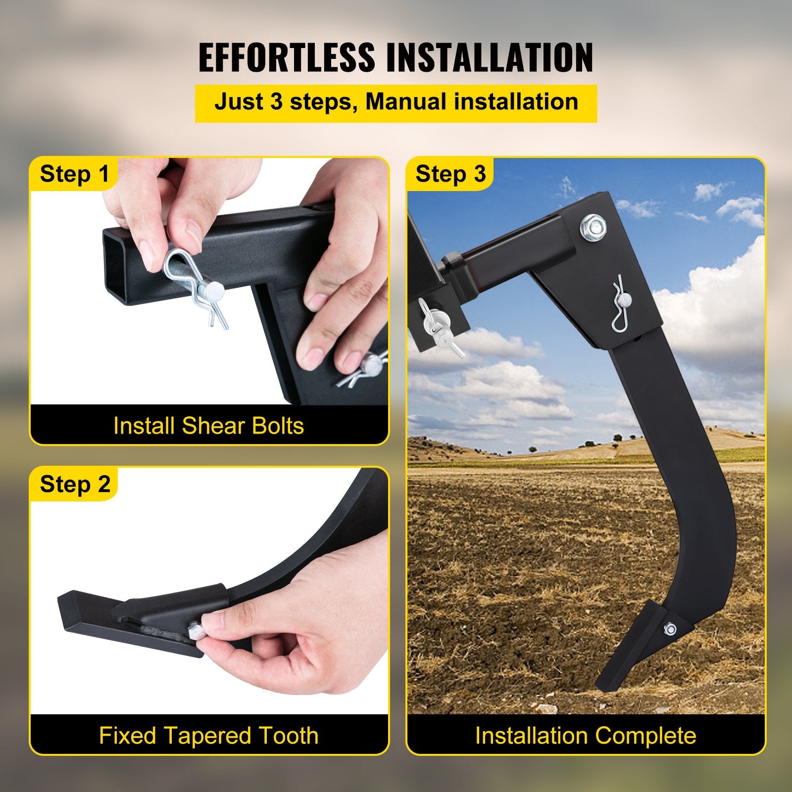 Putty Knives, Scrapers & Chisels: VEVOR Hitch Mounted Ripper, 40.6cm Shank Length Box Scraper Shank, 4 Hole Site Box Blade for Tractor, 2 Locating Pins Ripper Shank, 2 Plough Tips Box Blade Shank Teeth