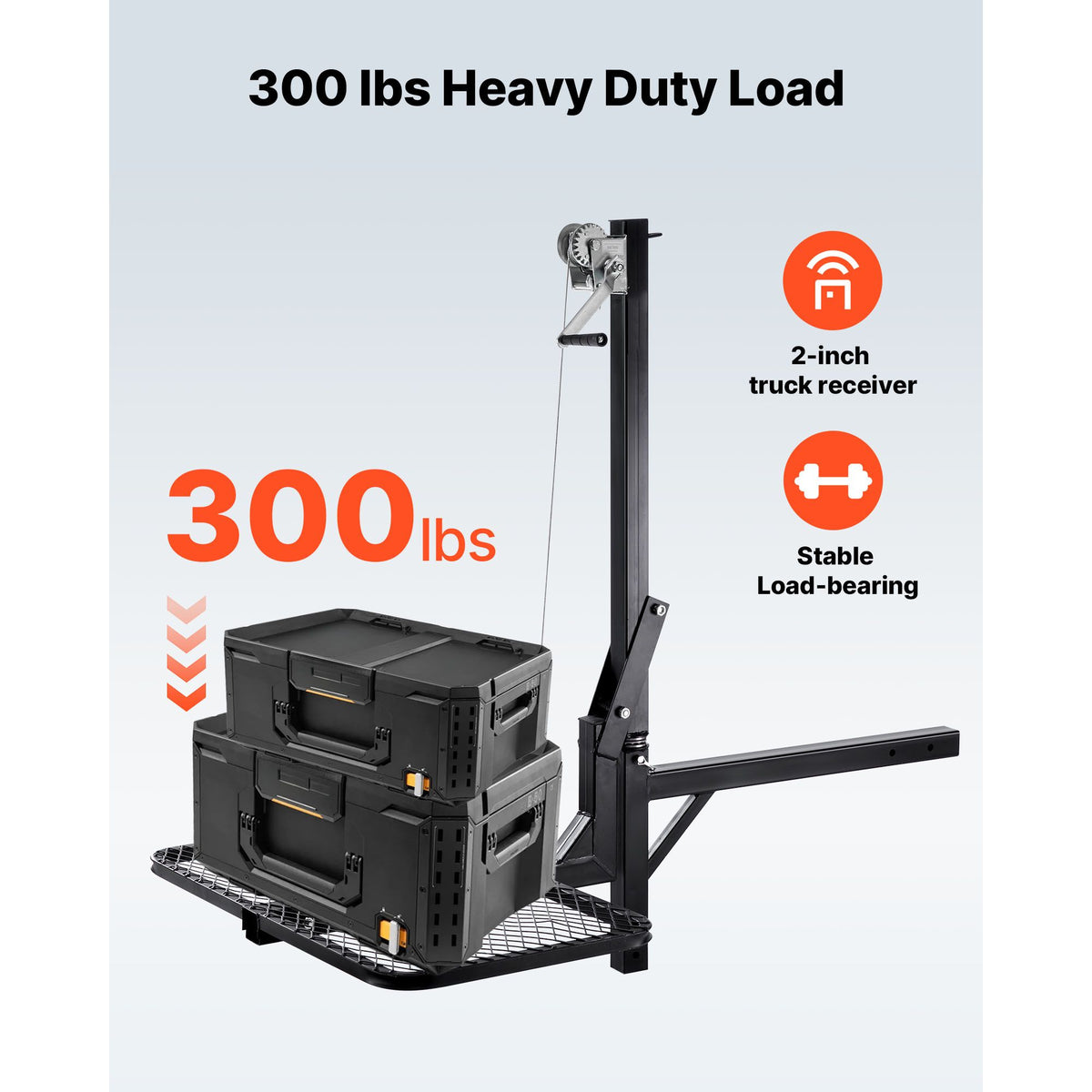 Hitch Deer Hoist with Lifting System Platform, 300 lbs Load Capacity, Game Hoist Winch Lift with 2-inch Receiver, 360-Degree Swivel Shaft & Foldable, Hitch-Mounted Deer Hanger for Moving Game
