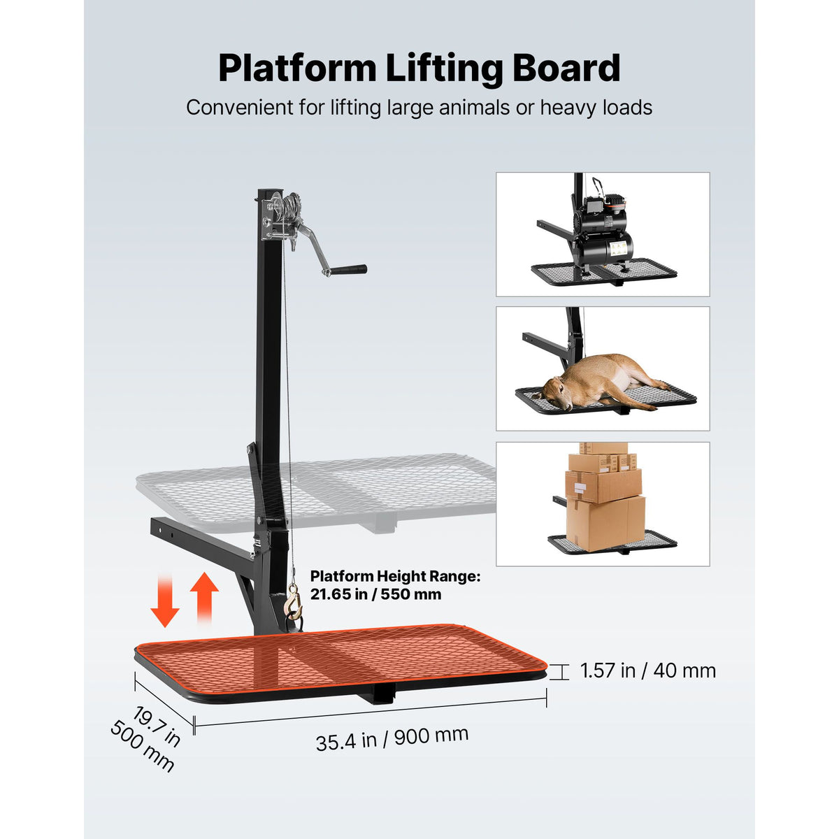 Hitch Deer Hoist with Lifting System Platform, 300 lbs Load Capacity, Game Hoist Winch Lift with 2-inch Receiver, 360-Degree Swivel Shaft & Foldable, Hitch-Mounted Deer Hanger for Moving Game
