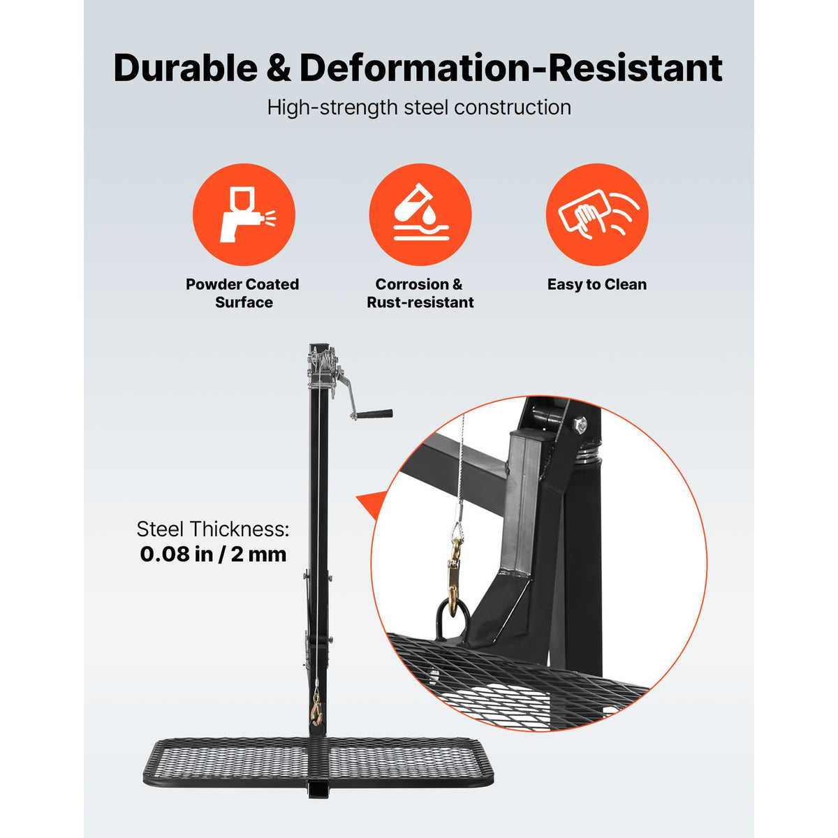 Hitch Deer Hoist with Lifting System Platform, 300 lbs Load Capacity, Game Hoist Winch Lift with 2-inch Receiver, 360-Degree Swivel Shaft & Foldable, Hitch-Mounted Deer Hanger for Moving Game