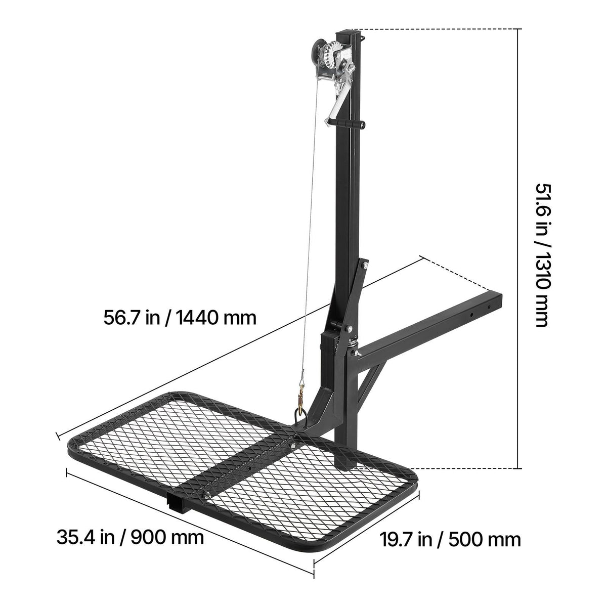 Hitch Deer Hoist with Lifting System Platform, 300 lbs Load Capacity, Game Hoist Winch Lift with 2-inch Receiver, 360-Degree Swivel Shaft & Foldable, Hitch-Mounted Deer Hanger for Moving Game