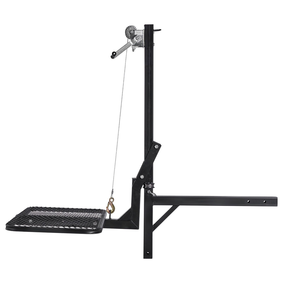 Hitch Deer Hoist with Lifting System Platform, 300 lbs Load Capacity, Game Hoist Winch Lift with 2-inch Receiver, 360-Degree Swivel Shaft & Foldable, Hitch-Mounted Deer Hanger for Moving Game