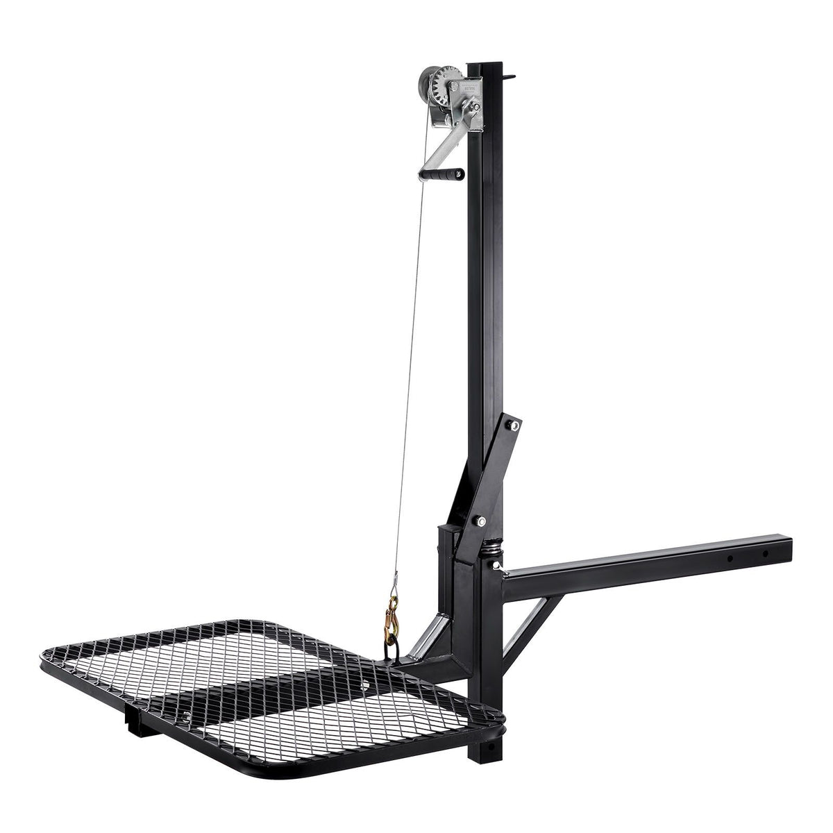 Hitch Deer Hoist with Lifting System Platform, 300 lbs Load Capacity, Game Hoist Winch Lift with 2-inch Receiver, 360-Degree Swivel Shaft & Foldable, Hitch-Mounted Deer Hanger for Moving Game