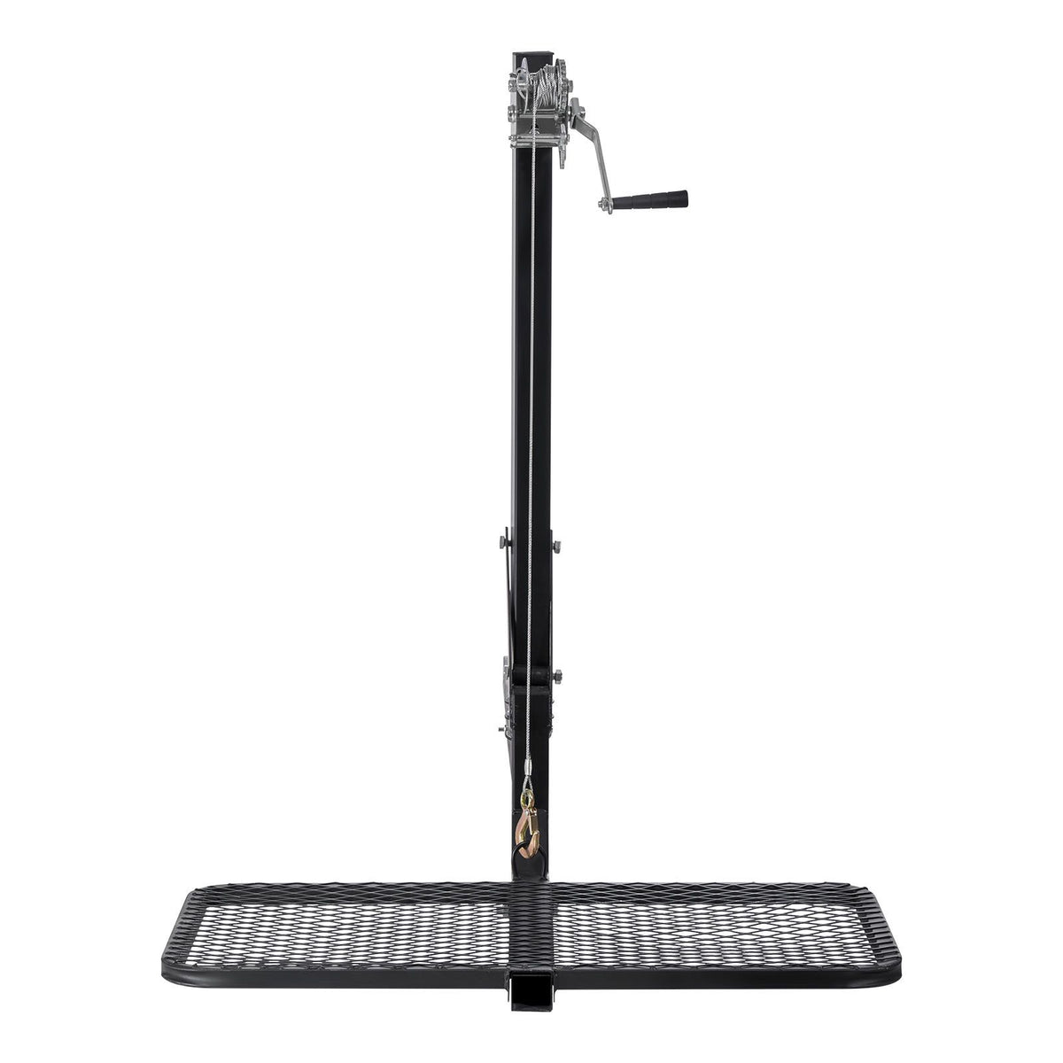 Hitch Deer Hoist with Lifting System Platform, 300 lbs Load Capacity, Game Hoist Winch Lift with 2-inch Receiver, 360-Degree Swivel Shaft & Foldable, Hitch-Mounted Deer Hanger for Moving Game
