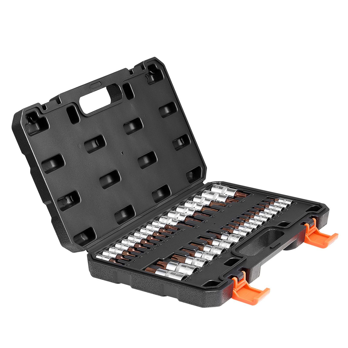 Torx Bit Socket Set, 34-Piece Solid Star and Tamper Proof T6-T70, S2 Alloy Steel and Cr-V Steel, 1/4 in, 3/8 in, and 1/2 in Drives, with Enhanced Storage Case, Torx Sockets for Hand Use