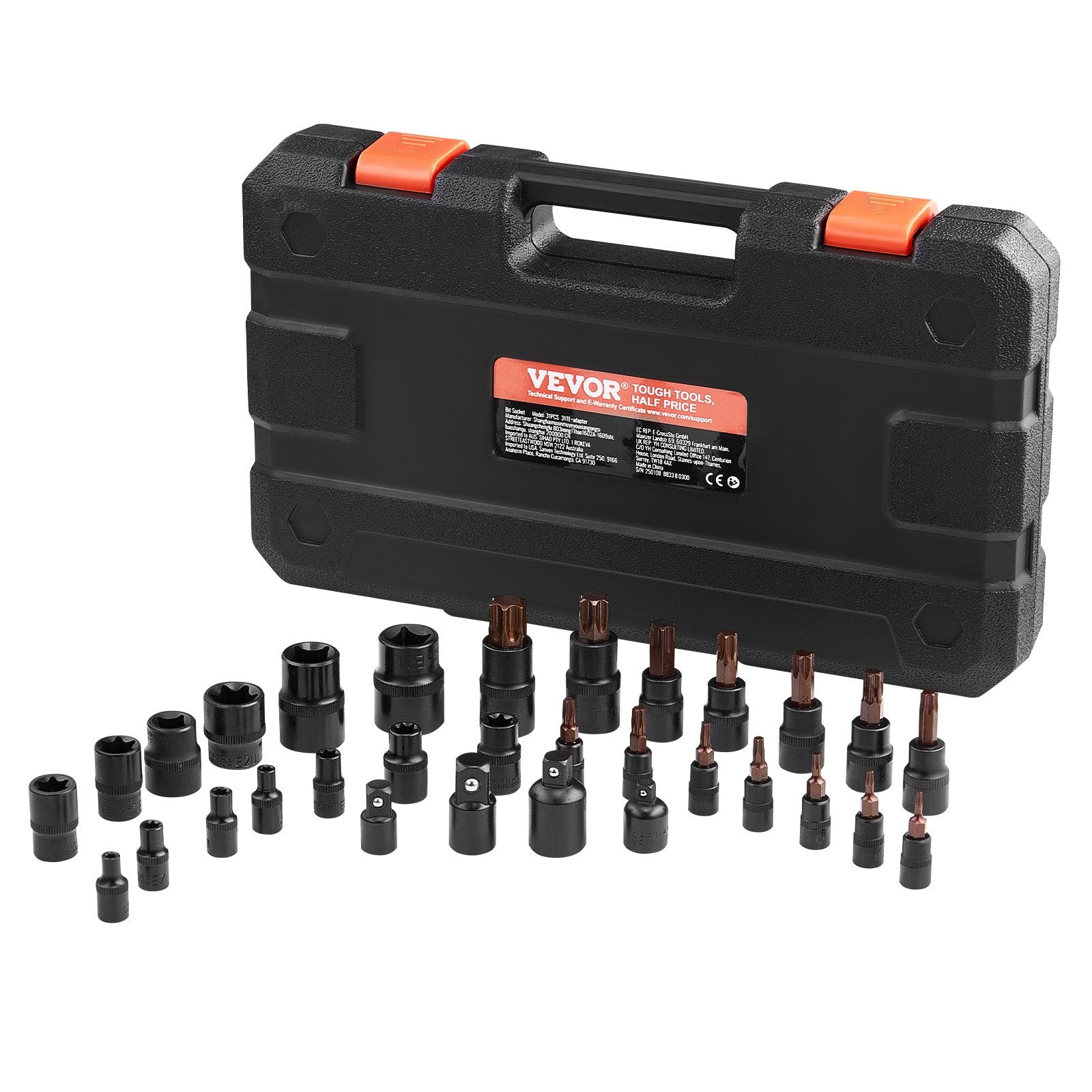 Drill & Screwdriver Accessories: Torx Bit Socket and External Torx Socket Set 31-Piece T8-T70 and E4-E24 Steel