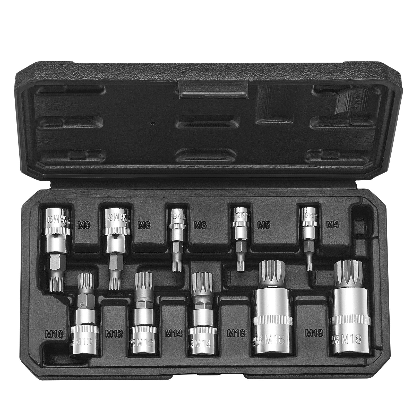 Drill & Screwdriver Accessories: XZN Triple Square Spline Bit Socket Set 10-Piece M4-M18 Cr-V Steel Storage Case