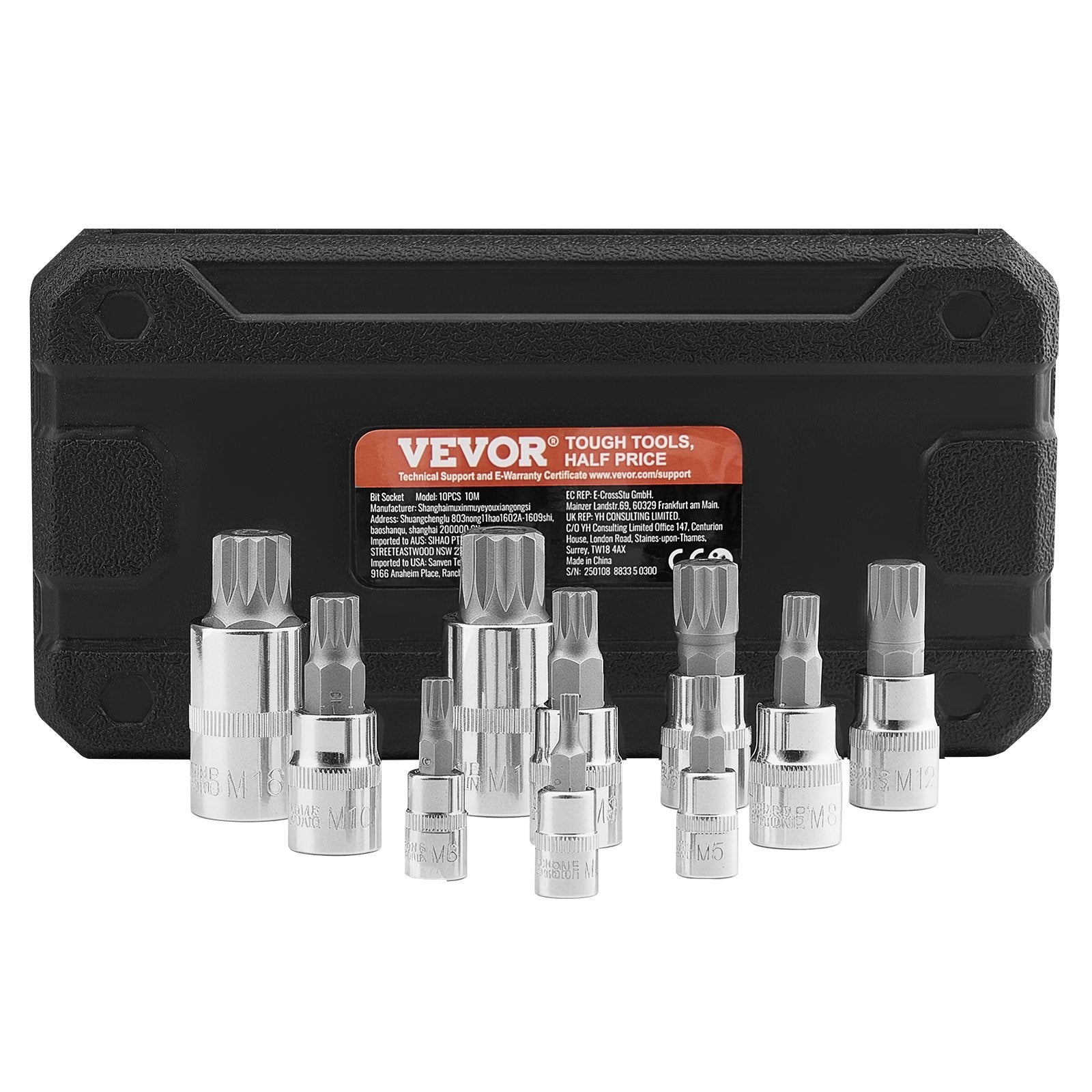 Drill & Screwdriver Accessories: XZN Triple Square Spline Bit Socket Set 10-Piece M4-M18 Cr-V Steel Storage Case
