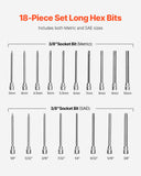 Women's Socks & Hosiery: VEVOR Extra Long Allen Hex Bit Socket Set, 18-Piece 3/8 inch Drive, S2 Alloy Steel and Cr-V Steel, Standard SAE and Metric 1/8-Inch-3/8-Inch, 3-12mm, with Enhanced Storage Case, for Mechanics