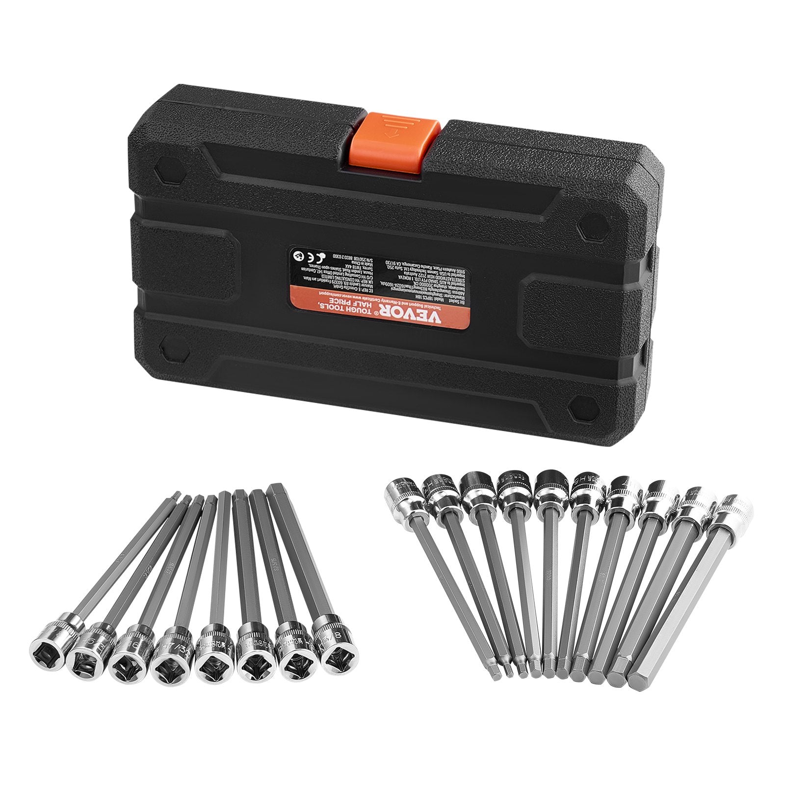Women's Socks & Hosiery: VEVOR Extra Long Allen Hex Bit Socket Set, 18-Piece 3/8 inch Drive, S2 Alloy Steel and Cr-V Steel, Standard SAE and Metric 1/8-Inch-3/8-Inch, 3-12mm, with Enhanced Storage Case, for Mechanics