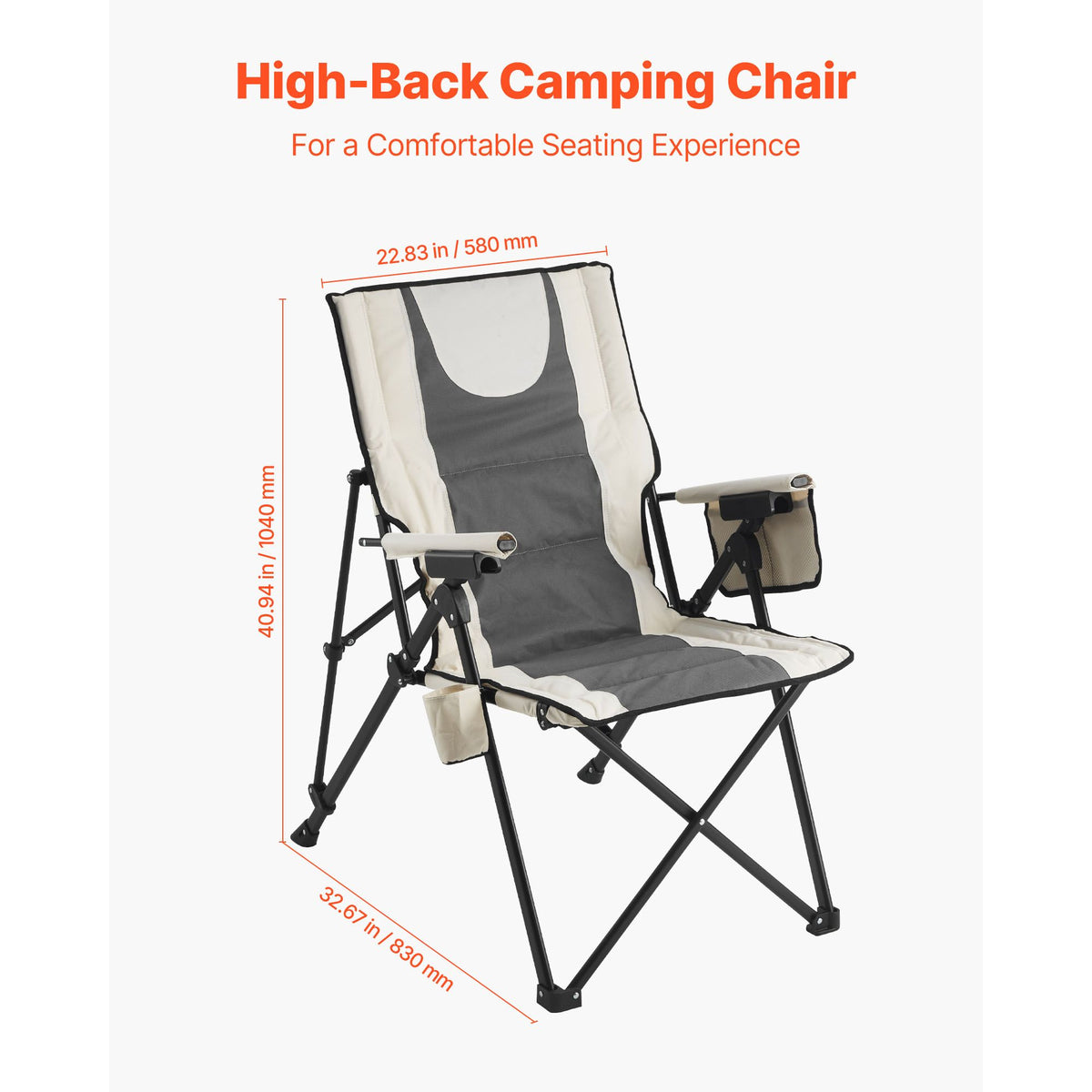 Folding Camping Chair, 3 Reclining Positions, Outdoor High Back Camping Chair, 260lbs Weight Capacity, Full Padded Beach Chairs with Armrest & Headrest, Portable Lawn Chairs for Sports Travel