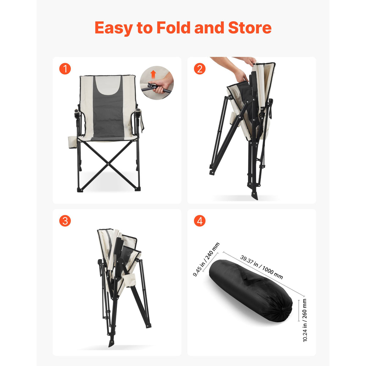 Folding Camping Chair, 3 Reclining Positions, Outdoor High Back Camping Chair, 260lbs Weight Capacity, Full Padded Beach Chairs with Armrest & Headrest, Portable Lawn Chairs for Sports Travel
