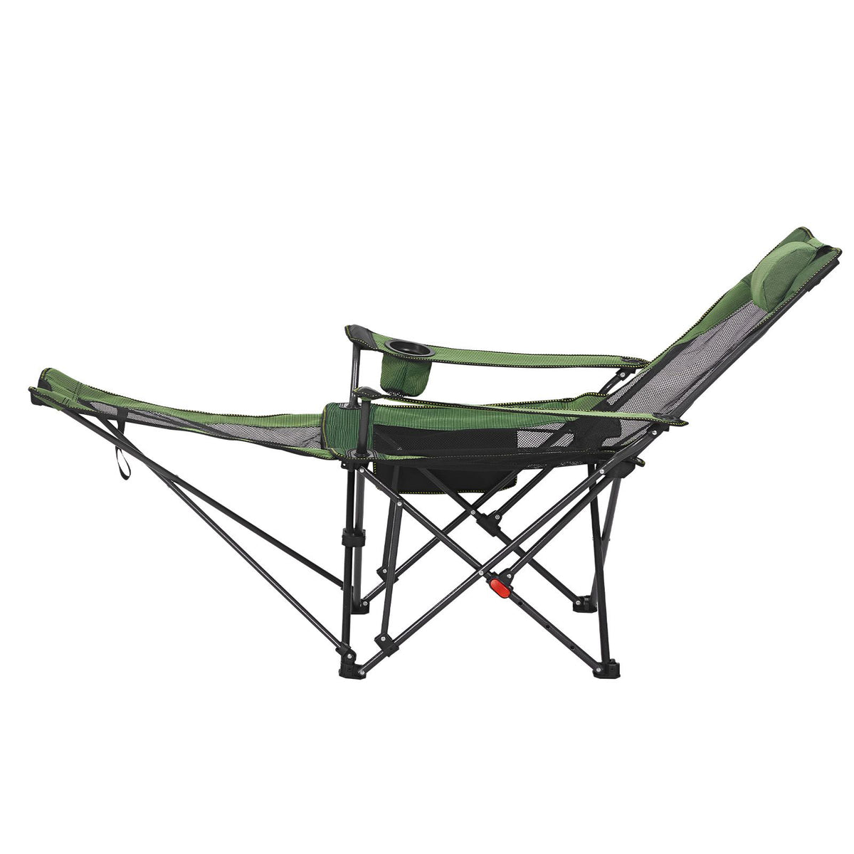 Reclining Camping Chair, 4 Adjustable Positions, Portable Folding Lounger for Adults, Mesh Beach Chair with Headrest & Foot Rest, Supports 220 lbs, Heavy Duty Camp Chairs for Patio, Green