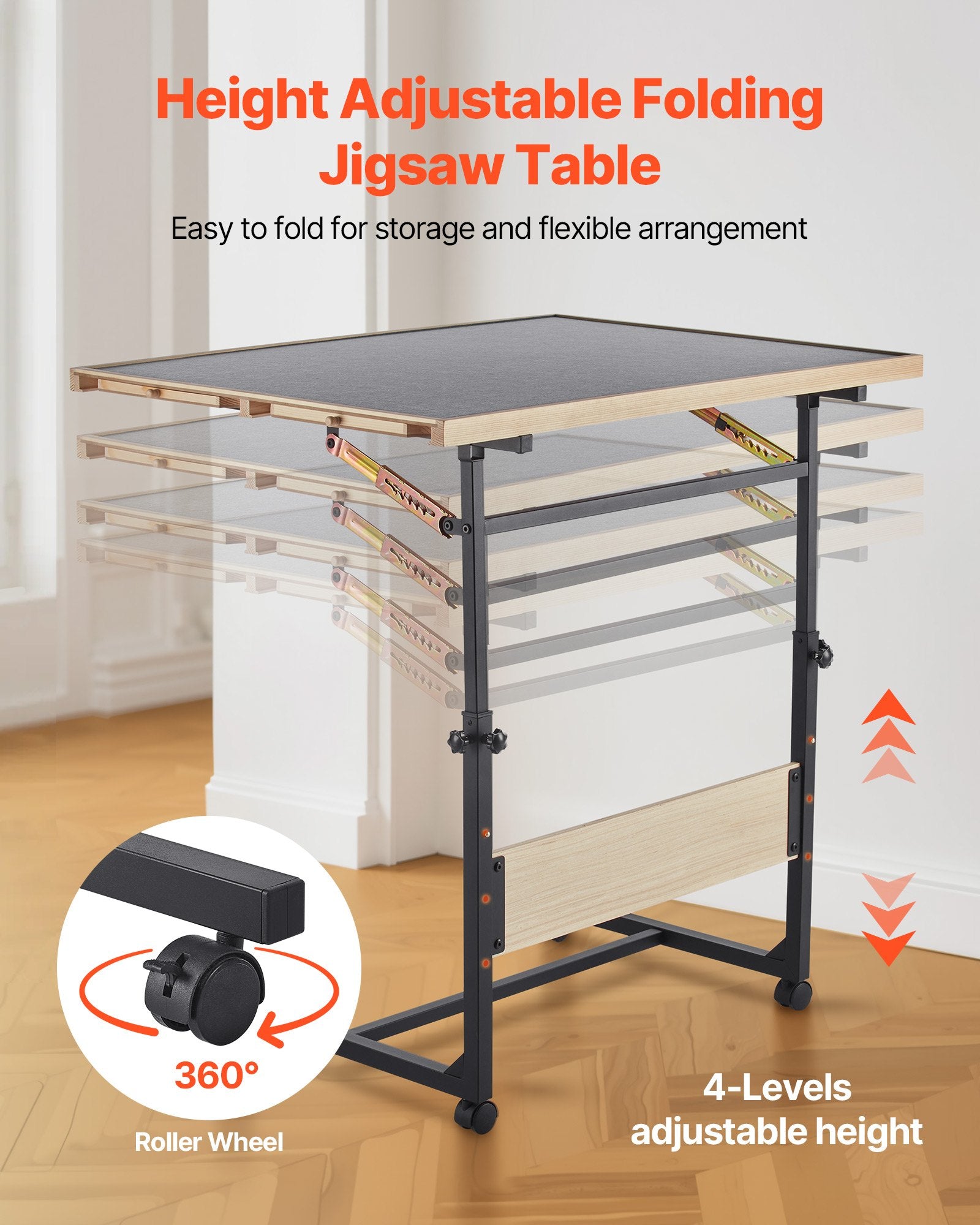 1500 Piece Puzzle Table with Legs, 4 Drawers and Cover, 86x63cm Portable Wooden Board with Wheels, Jigsaw Puzzle Accessories for Adults, Adjustable Height & 5-Tilting-Angle, Gift for Mom