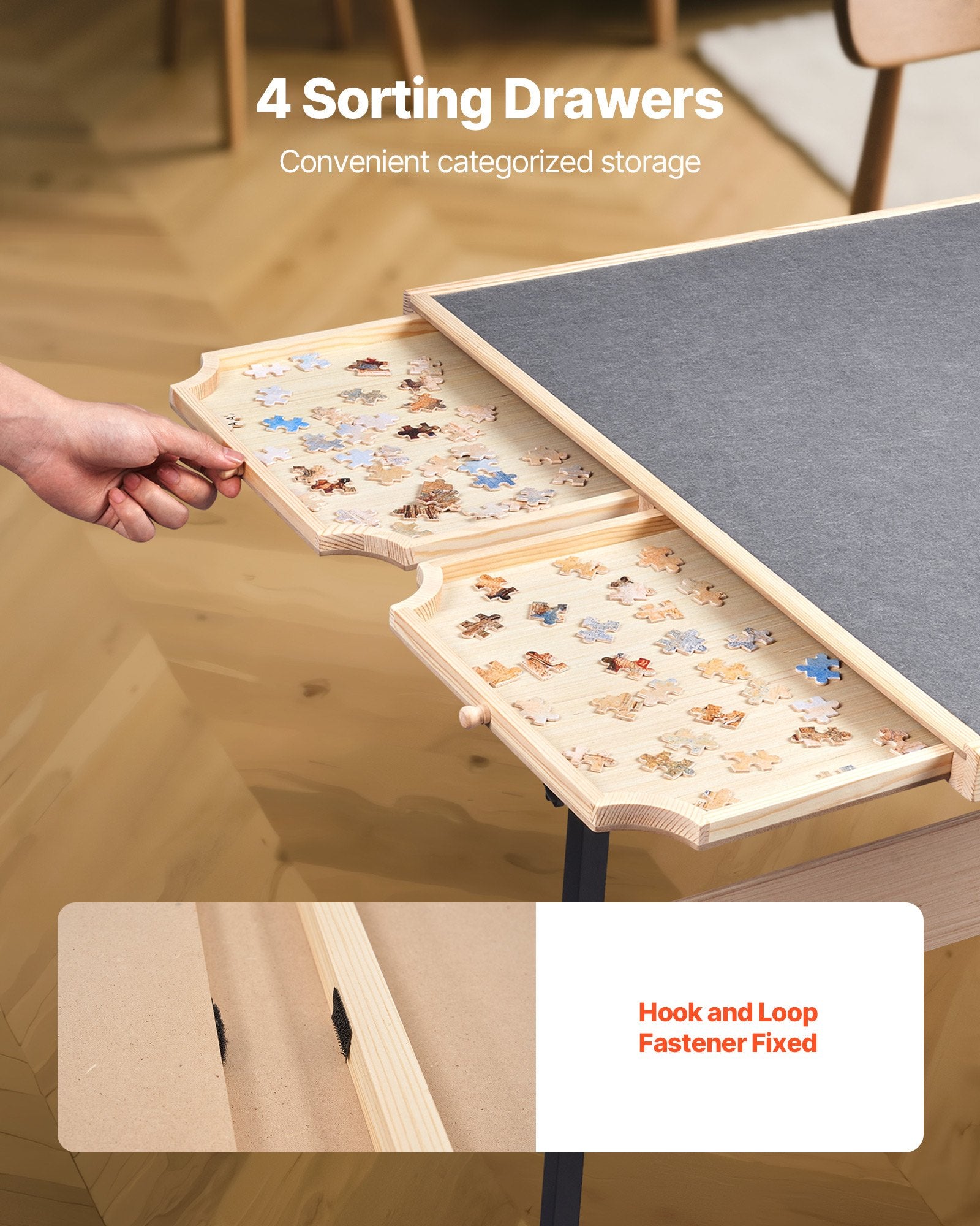 1500 Piece Puzzle Table with Legs, 4 Drawers and Cover, 86x63cm Portable Wooden Board with Wheels, Jigsaw Puzzle Accessories for Adults, Adjustable Height & 5-Tilting-Angle, Gift for Mom