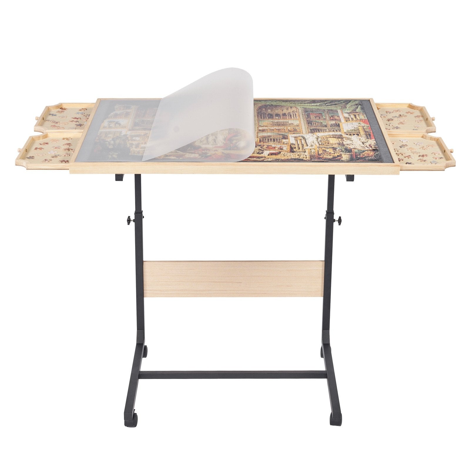 1500 Piece Puzzle Table with Legs, 4 Drawers and Cover, 86x63cm Portable Wooden Board with Wheels, Jigsaw Puzzle Accessories for Adults, Adjustable Height & 5-Tilting-Angle, Gift for Mom