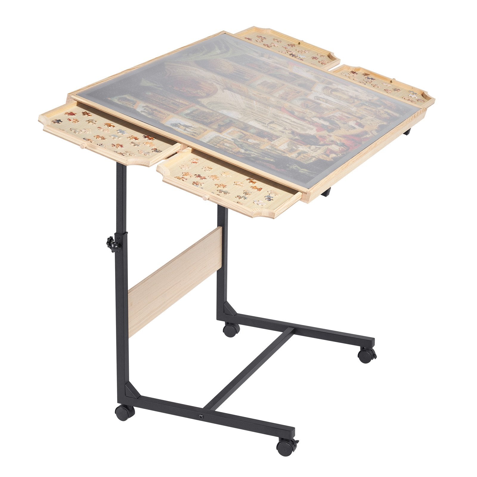 1500 Piece Puzzle Table with Legs, 4 Drawers and Cover, 86x63cm Portable Wooden Board with Wheels, Jigsaw Puzzle Accessories for Adults, Adjustable Height & 5-Tilting-Angle, Gift for Mom